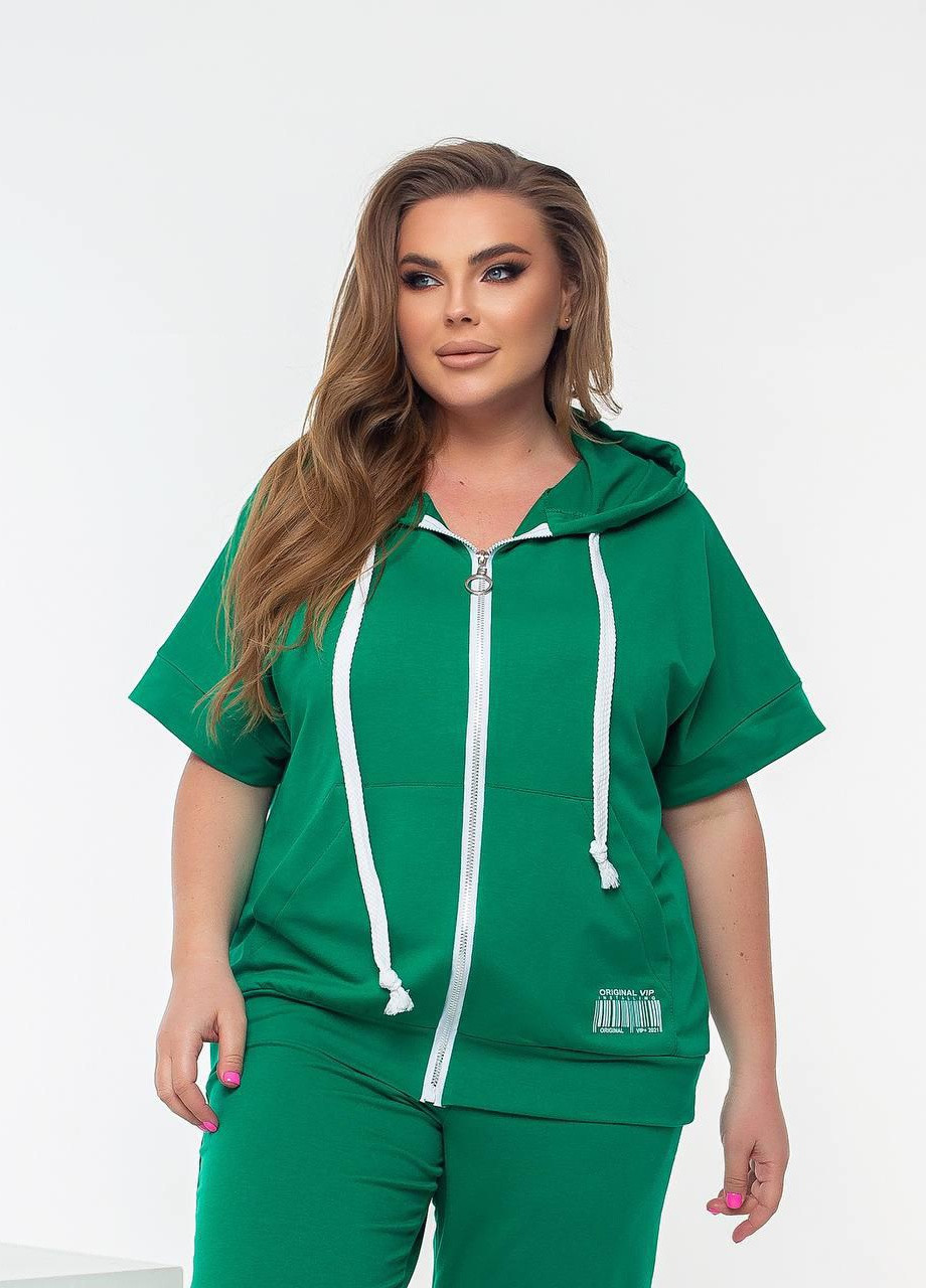 Жіночий спортивний костюм кофта з коротким рукавом та штани зеленого кольору р.48/50 358889 New Trend (256373069)