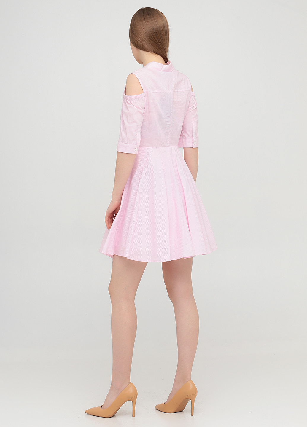 Розовое кэжуал платье рубашка, клеш Only в полоску