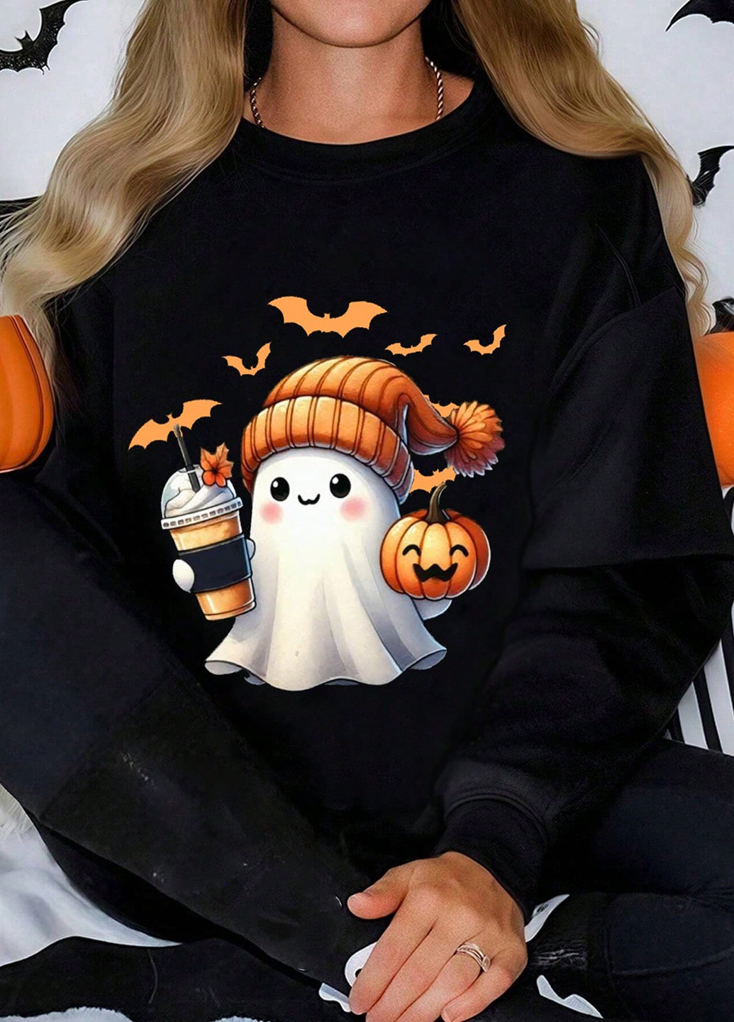 Чорний світшот SHEIN малюнок без декору (364099589)