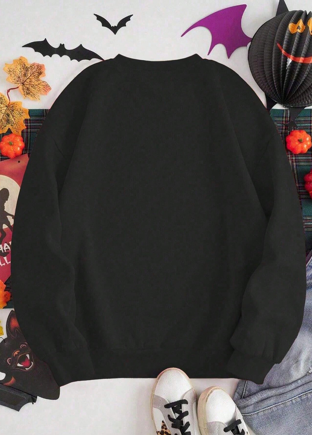 Чорний світшот SHEIN малюнок без декору (364099589)