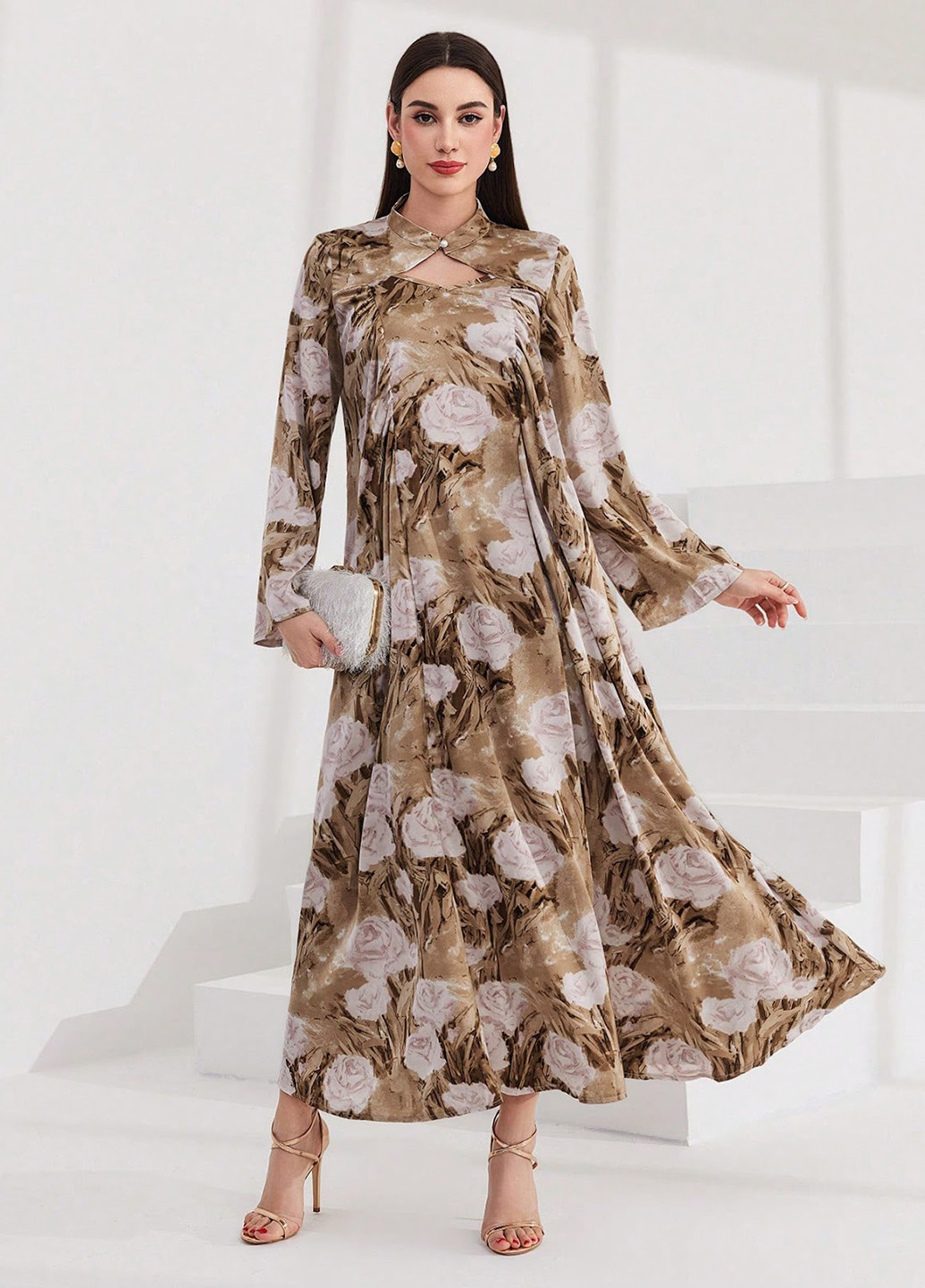 Темно-бежева кежуал сукня а-силует SHEIN з квітковим принтом