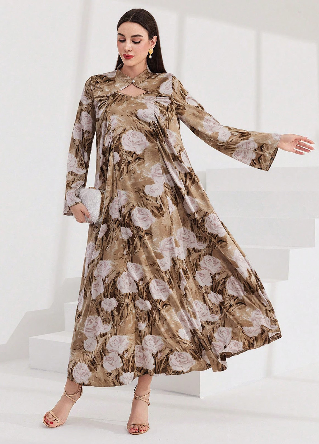 Темно-бежева кежуал сукня а-силует SHEIN з квітковим принтом