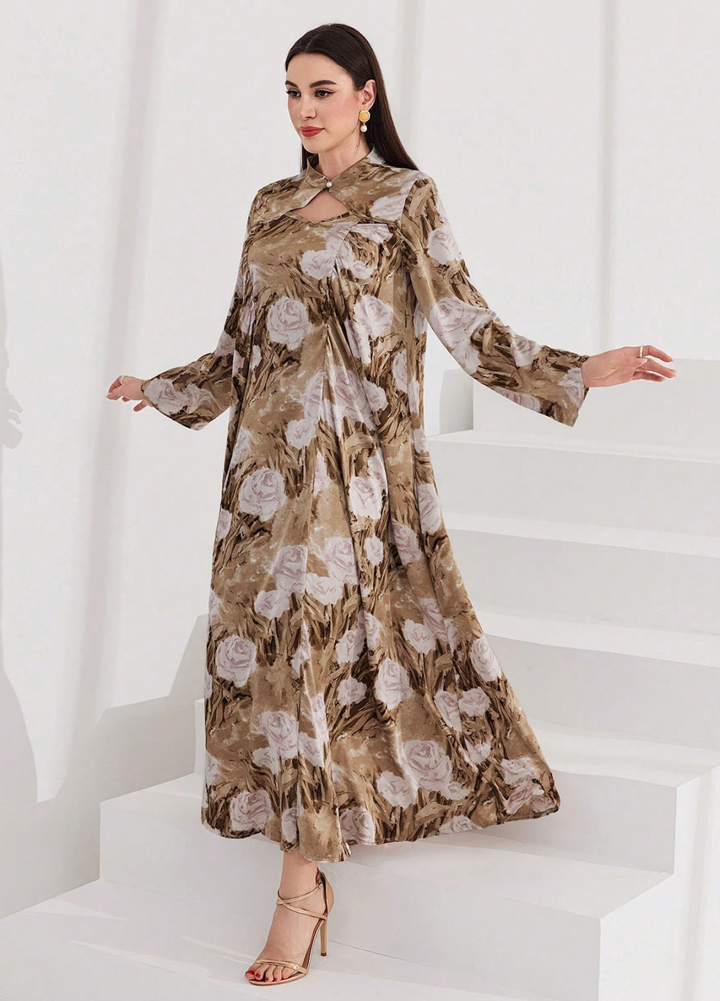 Темно-бежева кежуал сукня а-силует SHEIN з квітковим принтом