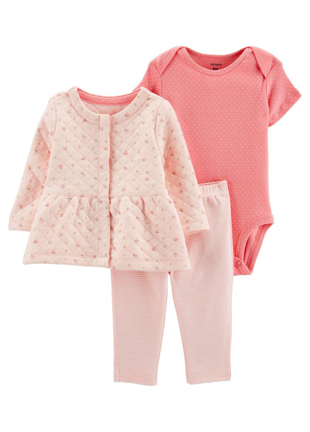 Розовый демисезонный комплект (кардиган, боди, брюки) Carter's