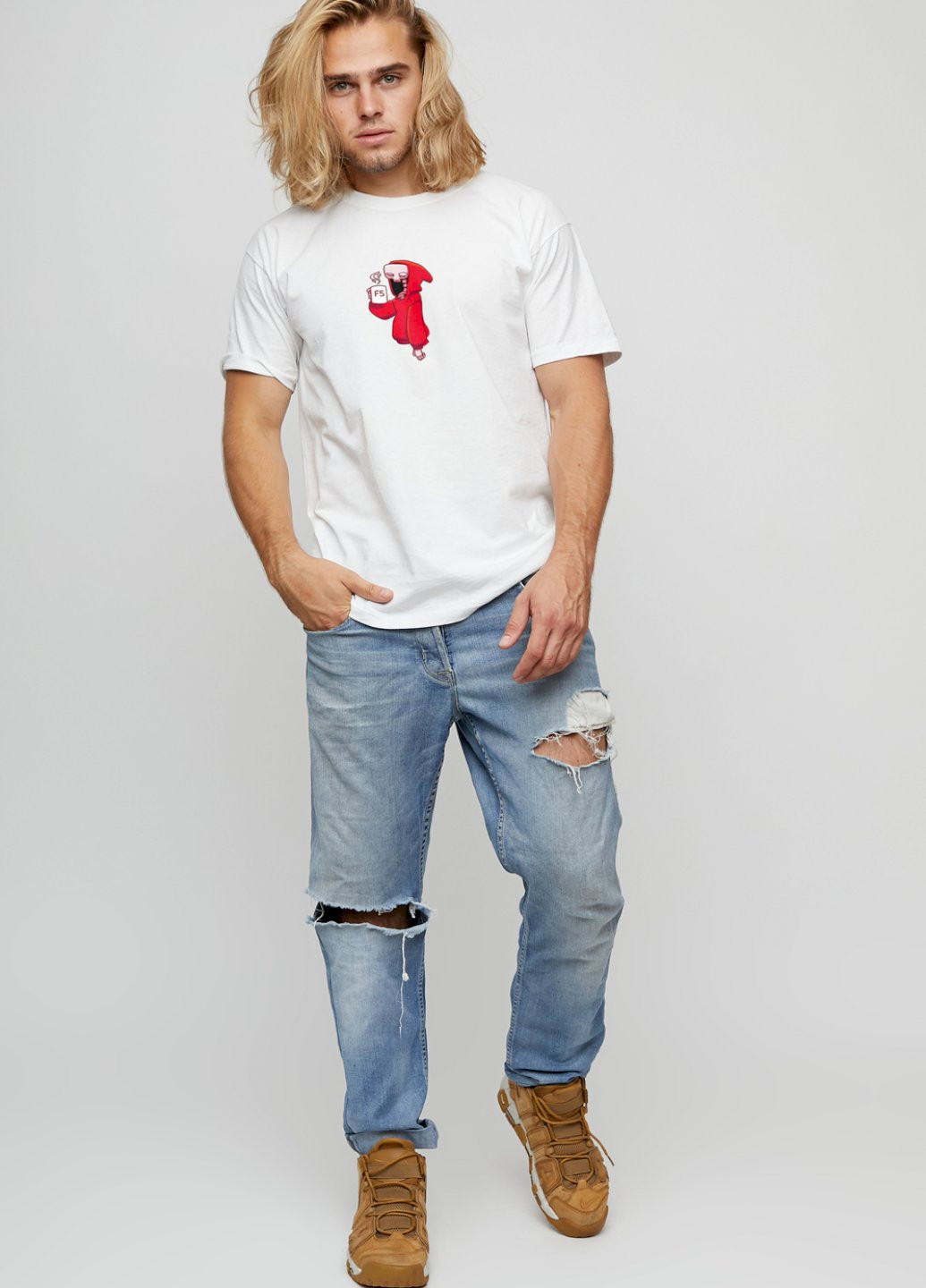 Біла футболка чоловіча basic /air print/ YAPPI