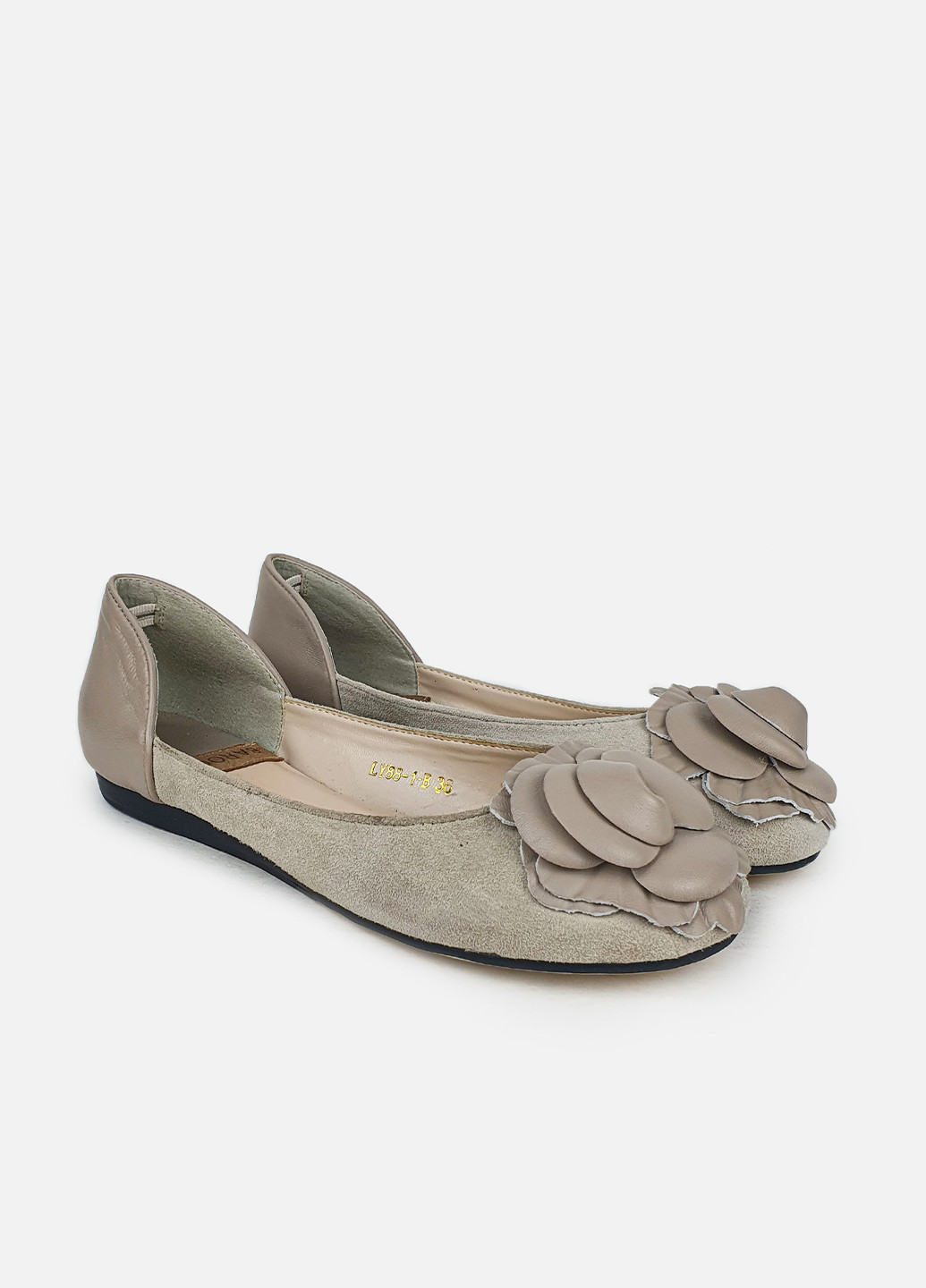 Женские балетки женские кожаные бежевые на плоском ходу Barocco | бежевые однотонные натуральная кожа (252716379)