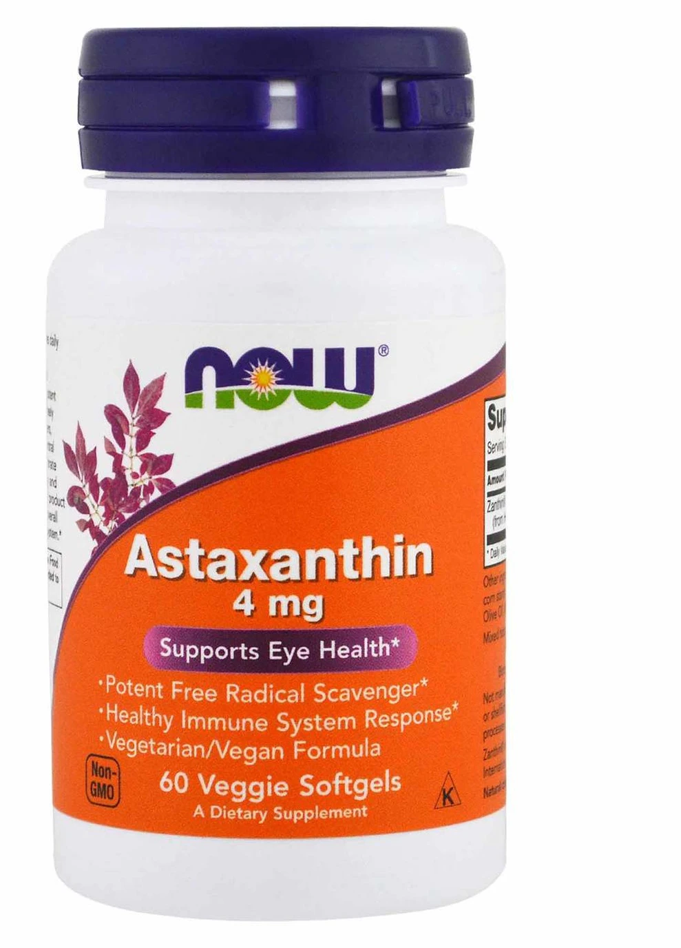 Астаксантин Astaxanthin 4 mg 60 softgels Now (254916585)