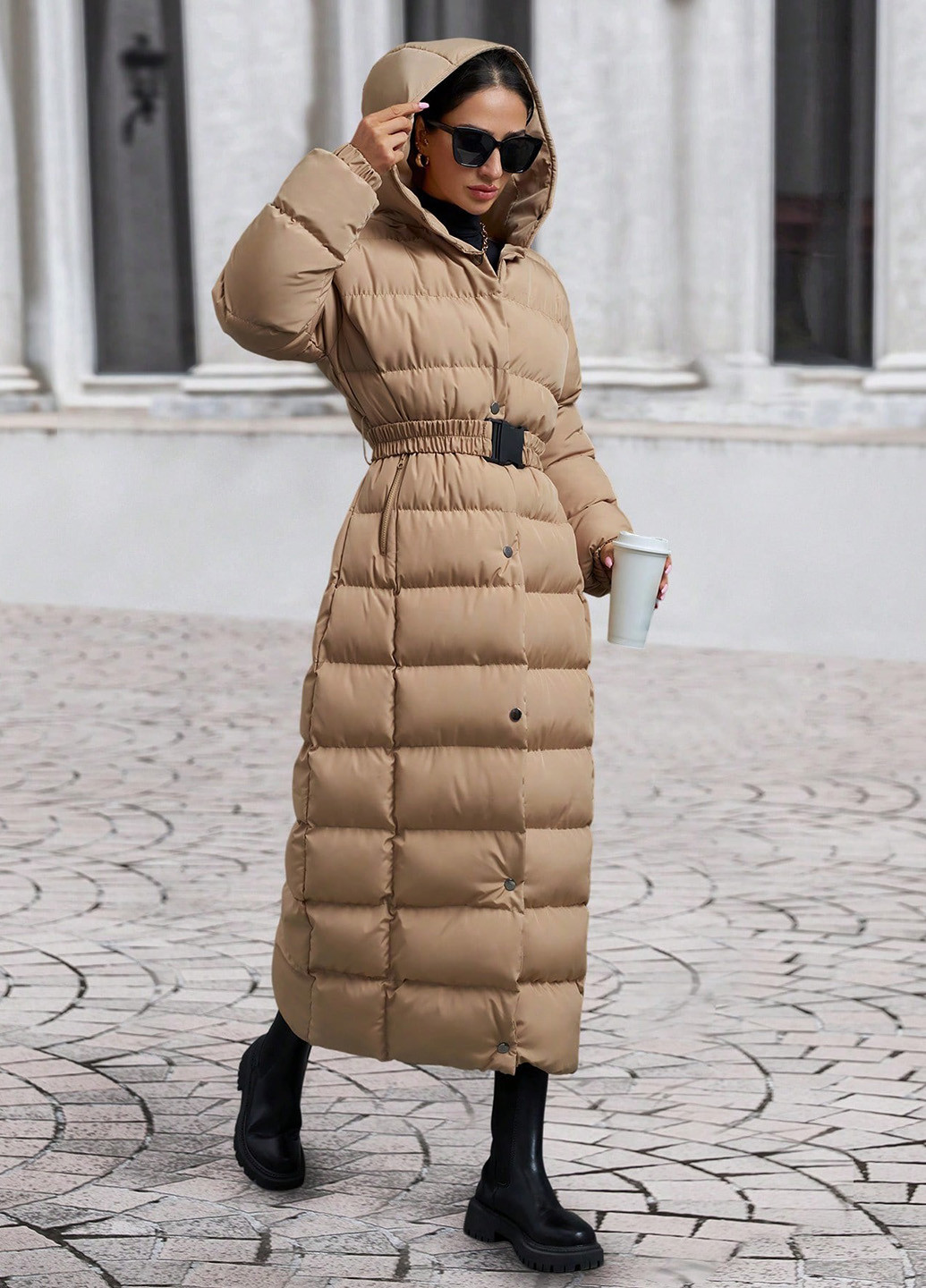 Темно-бежевая зимняя куртка куртка-пальто SHEIN