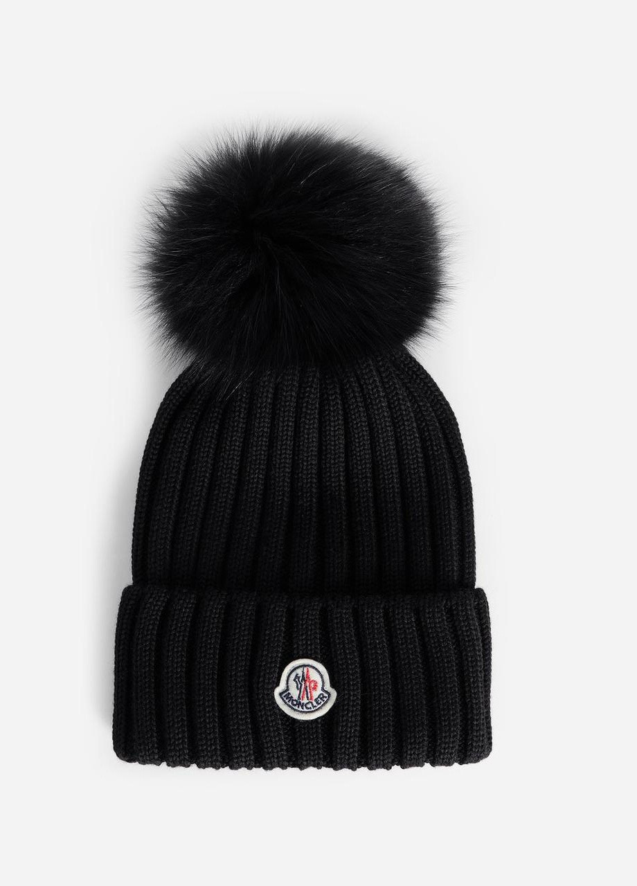 Шапка женская Moncler Patch Pompom Beanie Hat (250336945)