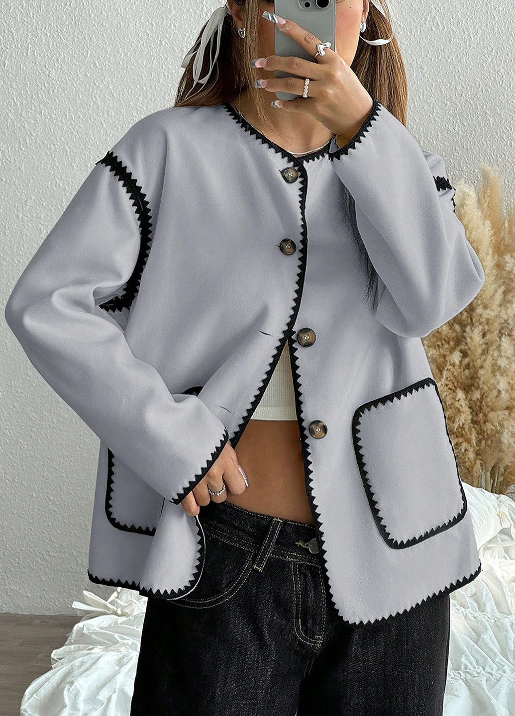 Світло-сіре демісезонне Пальто SHEIN