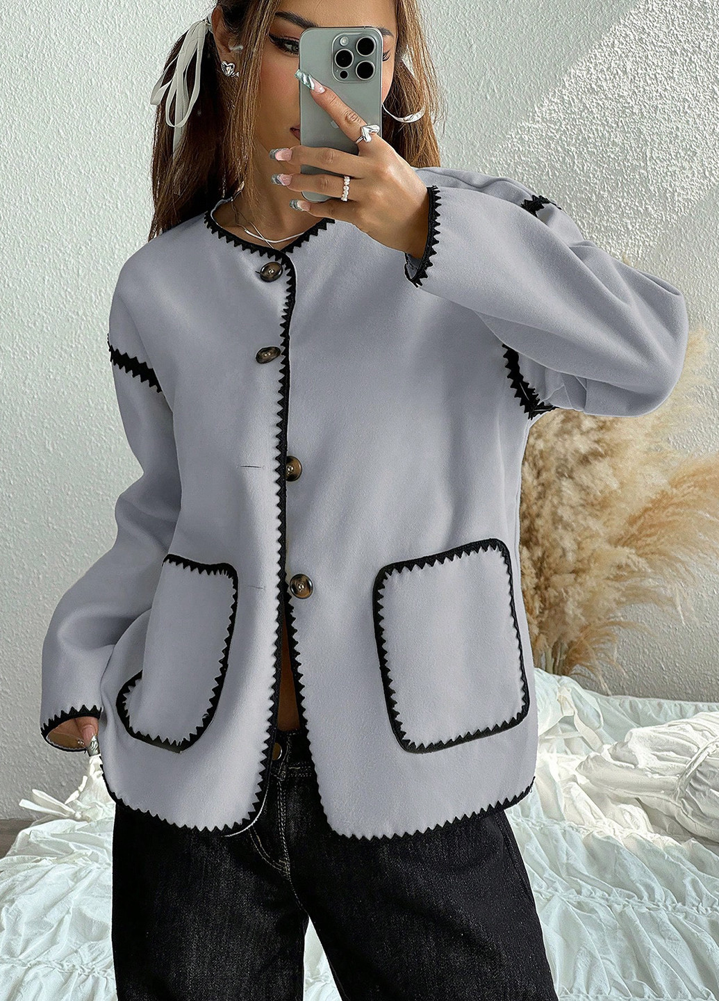 Світло-сіре демісезонне Пальто SHEIN