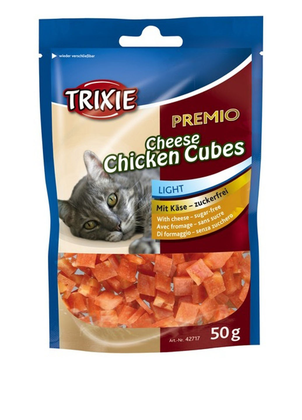 Ласощі для кішок "PREMIO Cheese Chicken Cubes" сирно-курячі кубики 50 гр Trixie (18060065)