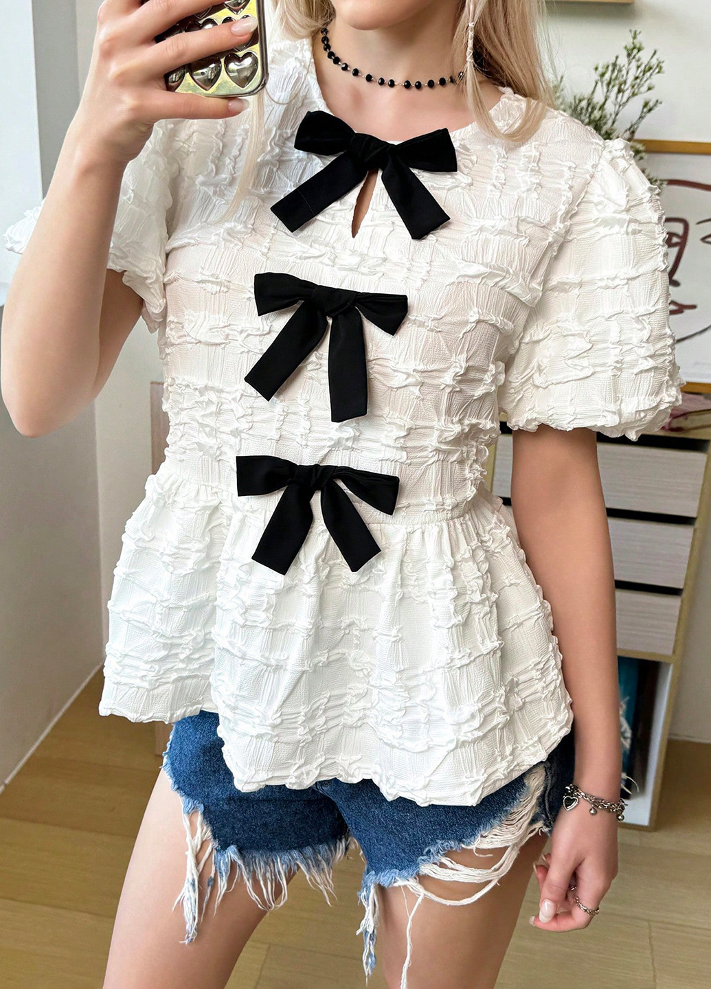 Айвори однотонная блузка с баской SHEIN летняя