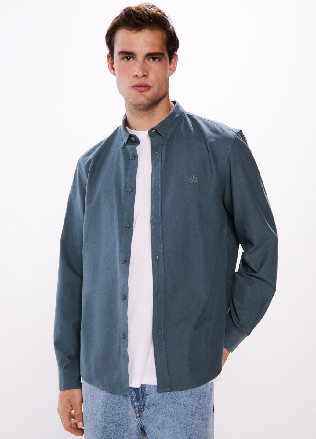 Серо-зеленая кэжуал, классическая рубашка однотонная Springfield