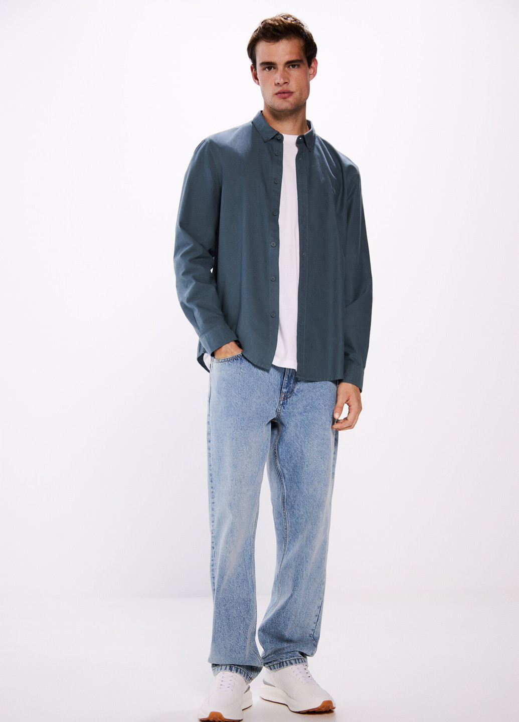 Серо-зеленая кэжуал, классическая рубашка однотонная Springfield