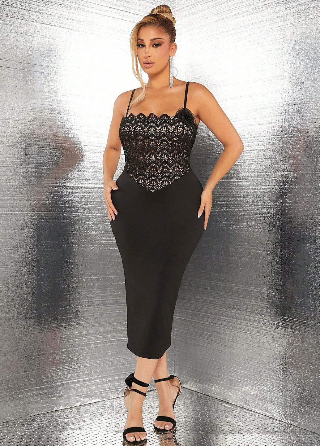 Чорна вечірня сукня з відкритою спиною, футляр SHEIN однотонна