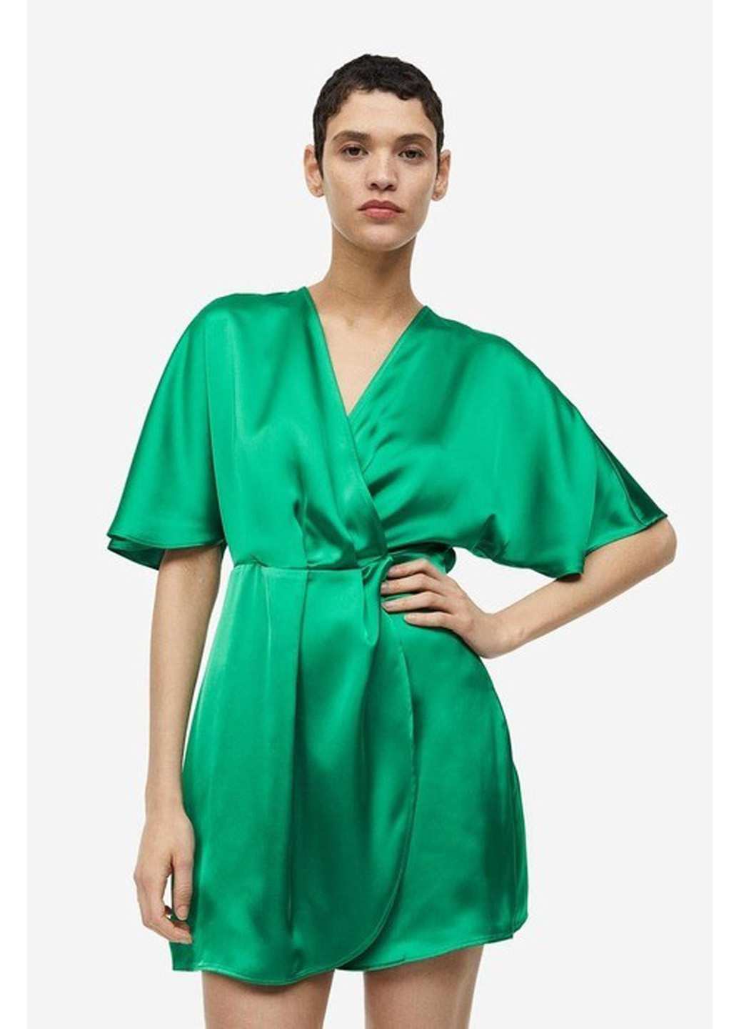 Смарагдова коктейльна, кежуал сукня на запах H&M однотонна