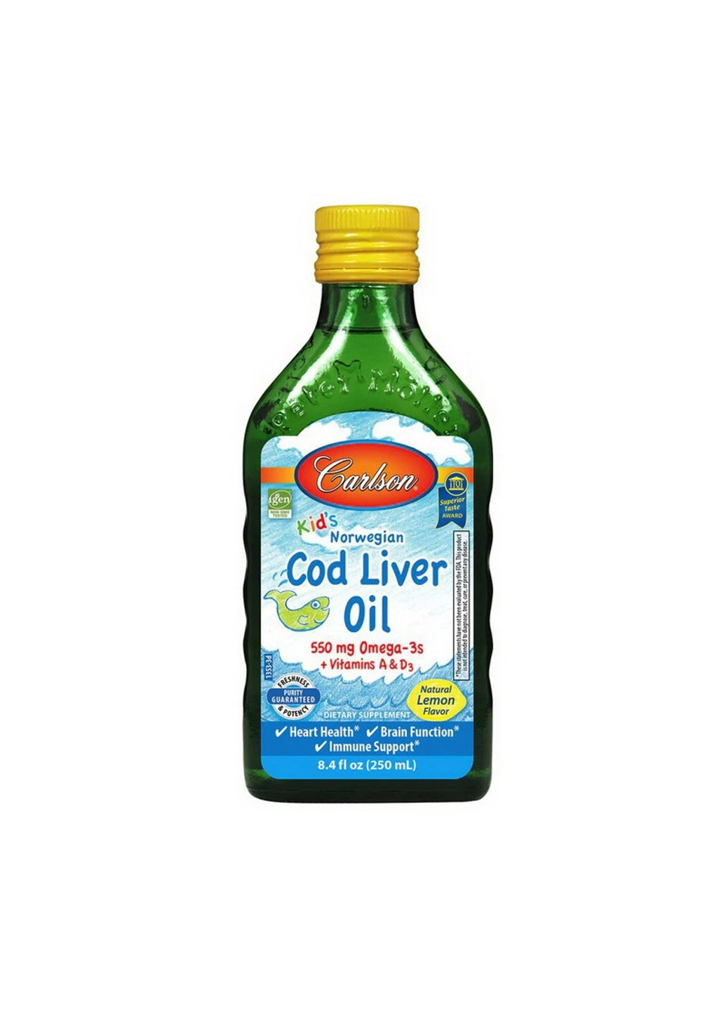 Риб'ячий жир для дітей Kid's Cod Liver Oil Liquid 550 mg 250 мл Лимон Carlson Labs (255408242)