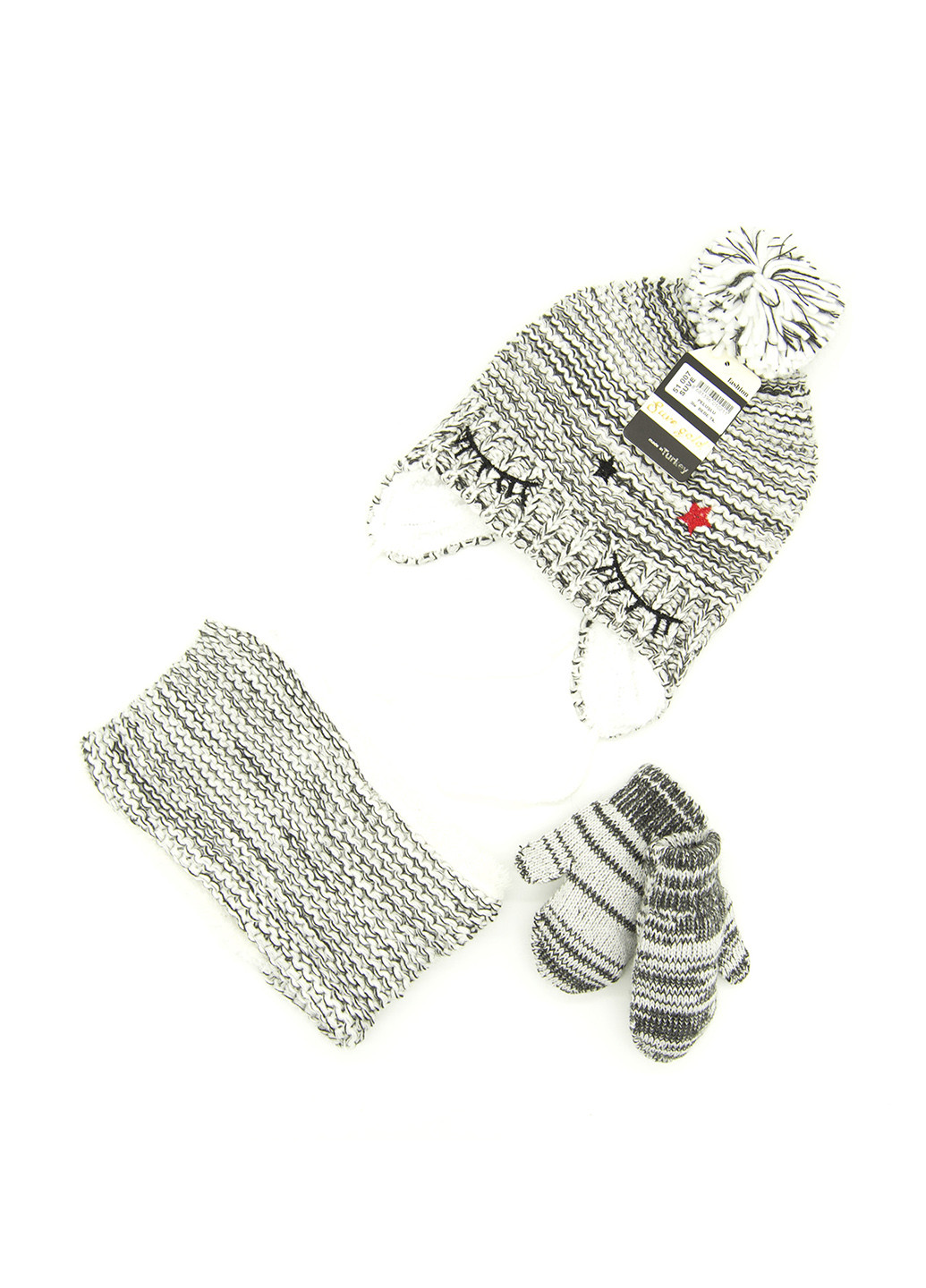Комплект (шапка, шарф-снуд, рукавицы) Suve меланжи серые кэжуалы