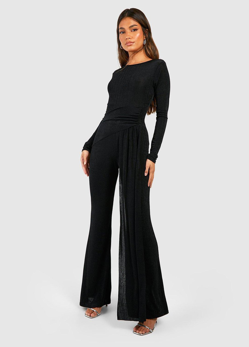 Комбінезон Boohoo комбінезон-брюки однотонний чорний кежуал поліестер, трикотаж