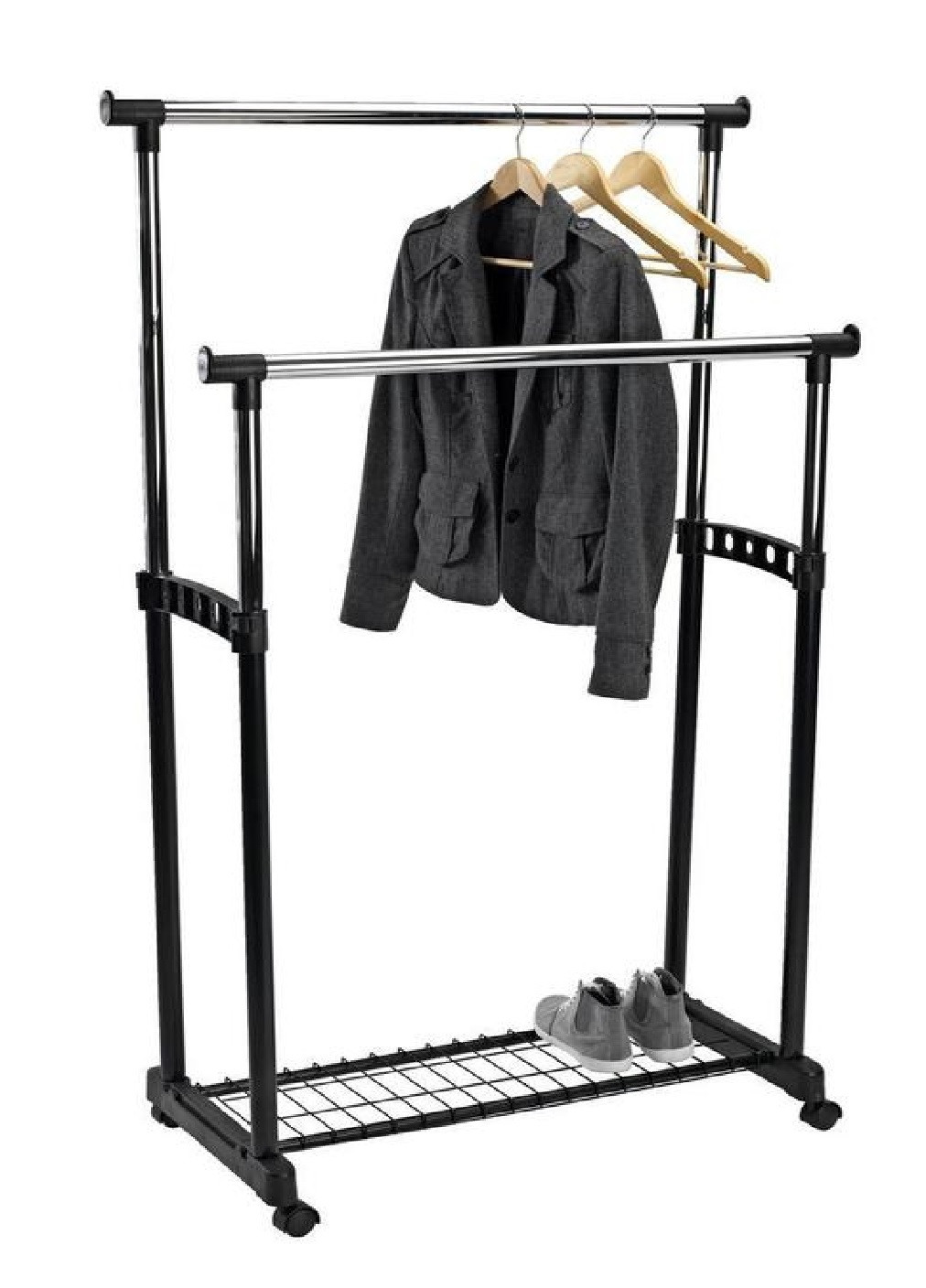 Підлогова телескопічна стійка вішалка подвійна для одягу та взуття (473126-Prob) Unbranded (253916840)