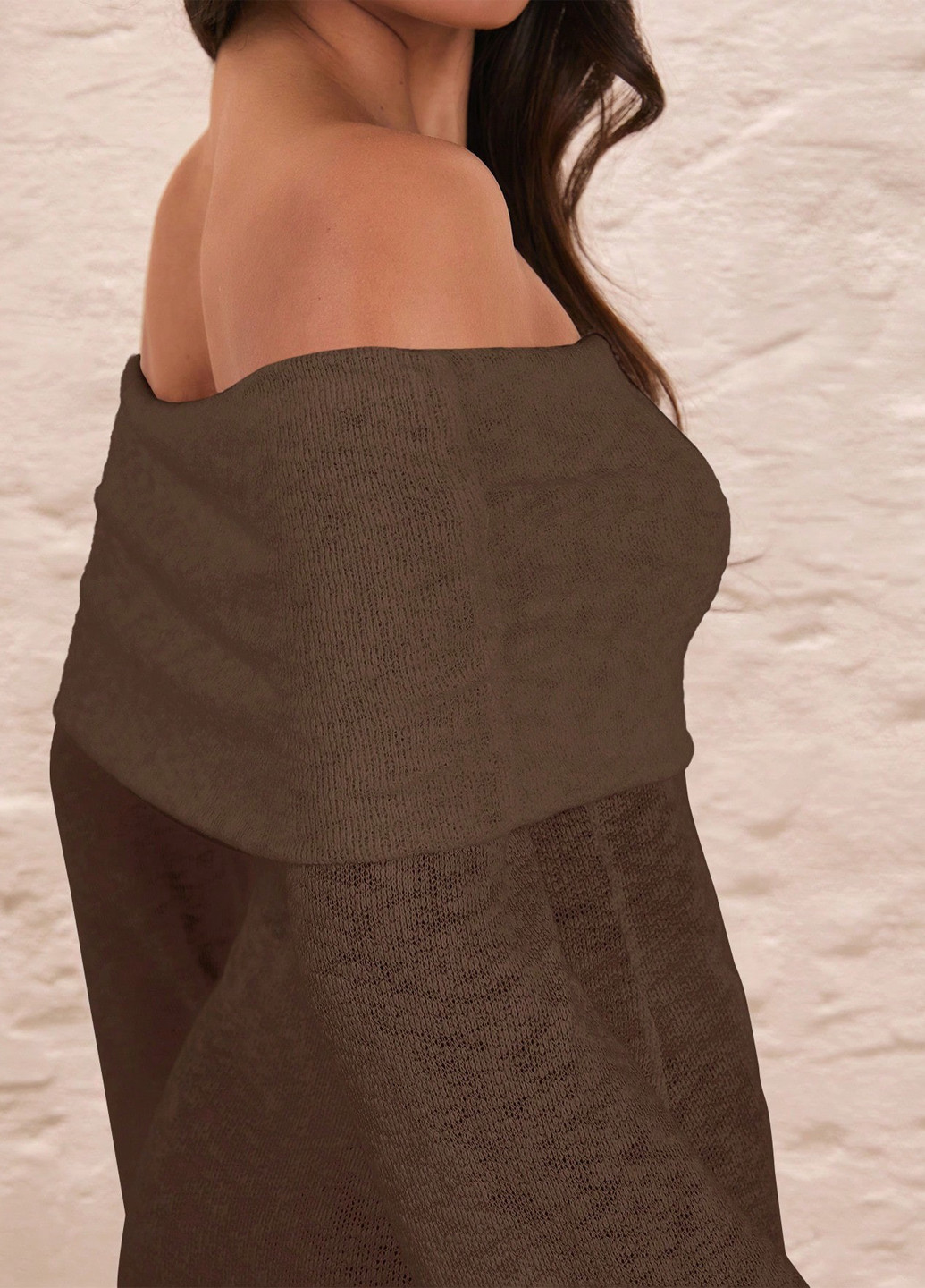 Коричневое кэжуал платье силуэтная, с открытыми плечами SHEIN однотонное