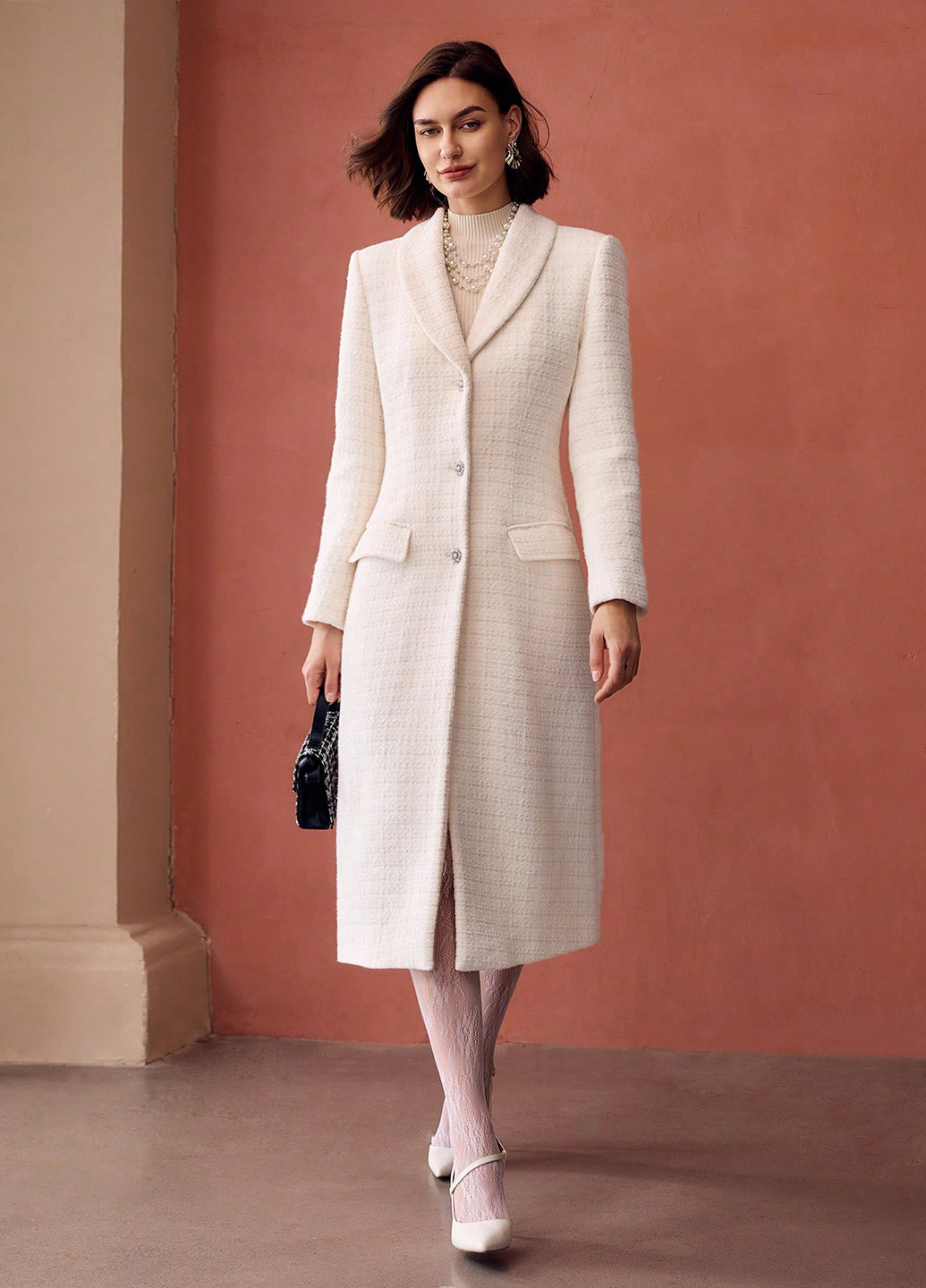 Молочне зимнє Пальто однобортне SHEIN