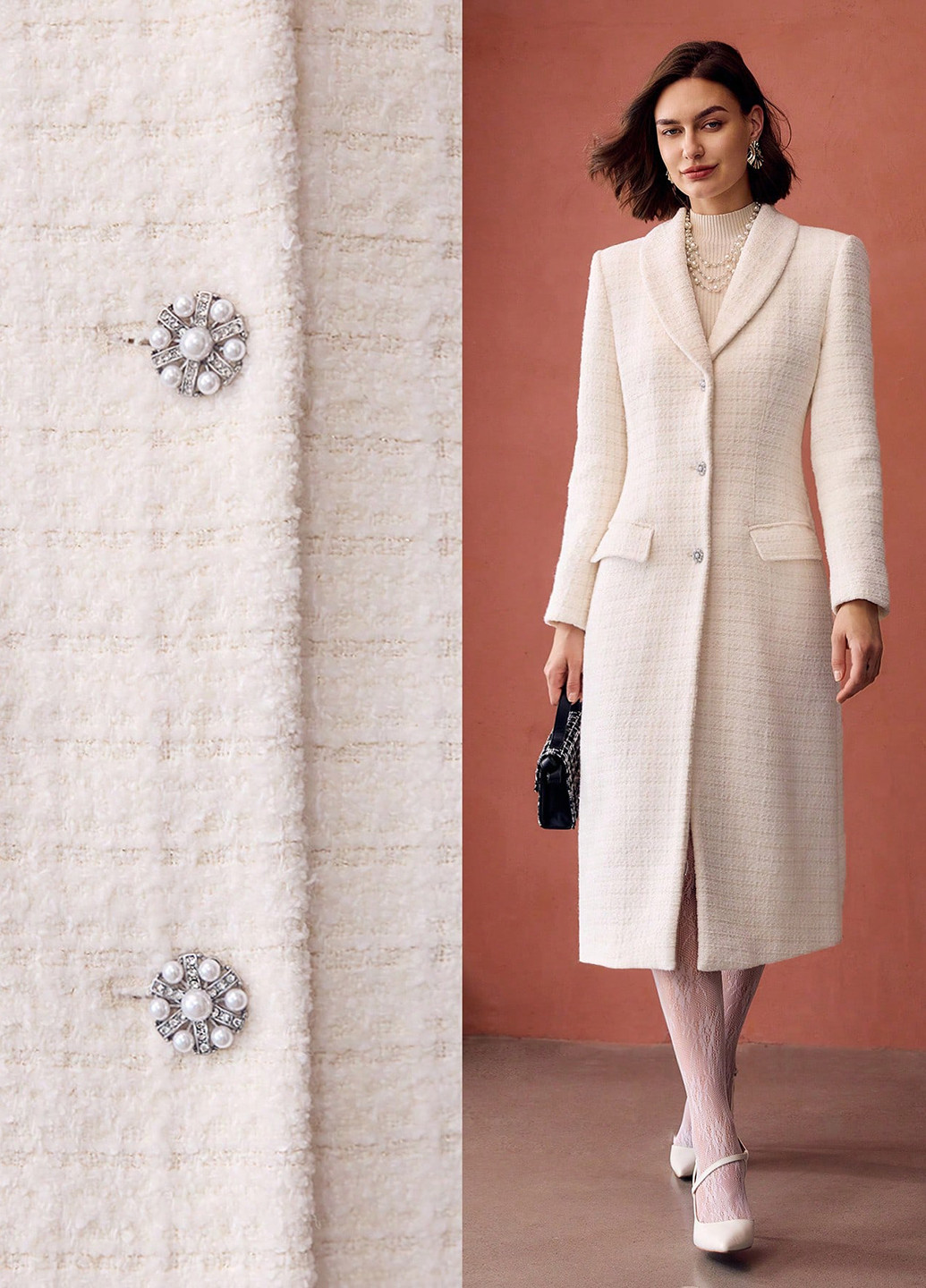 Молочне зимнє Пальто однобортне SHEIN