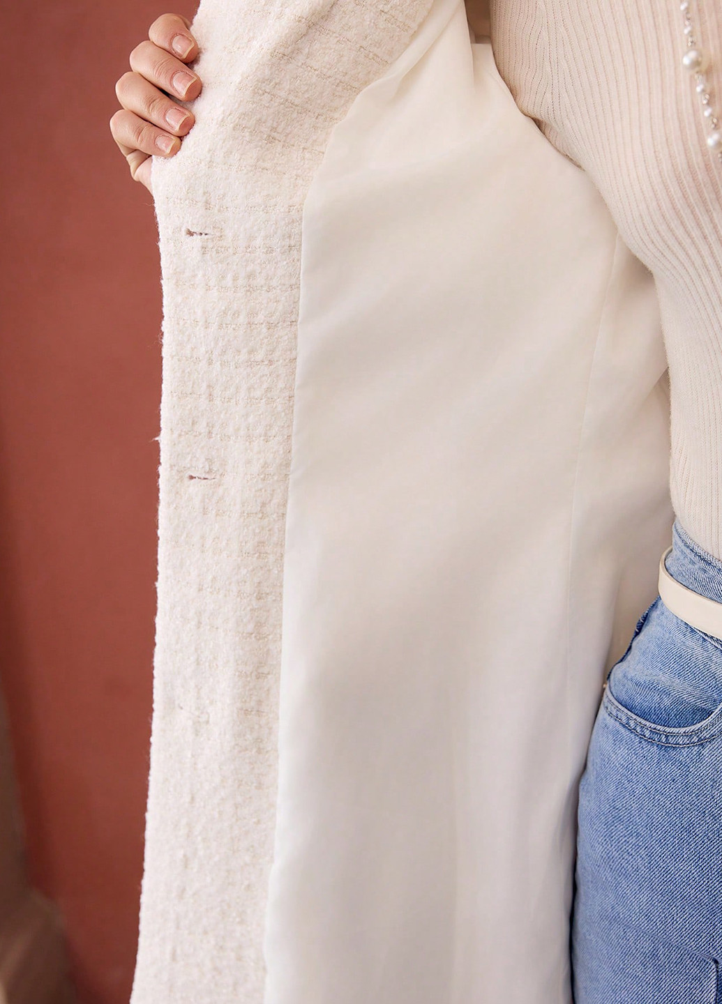 Молочне зимнє Пальто однобортне SHEIN