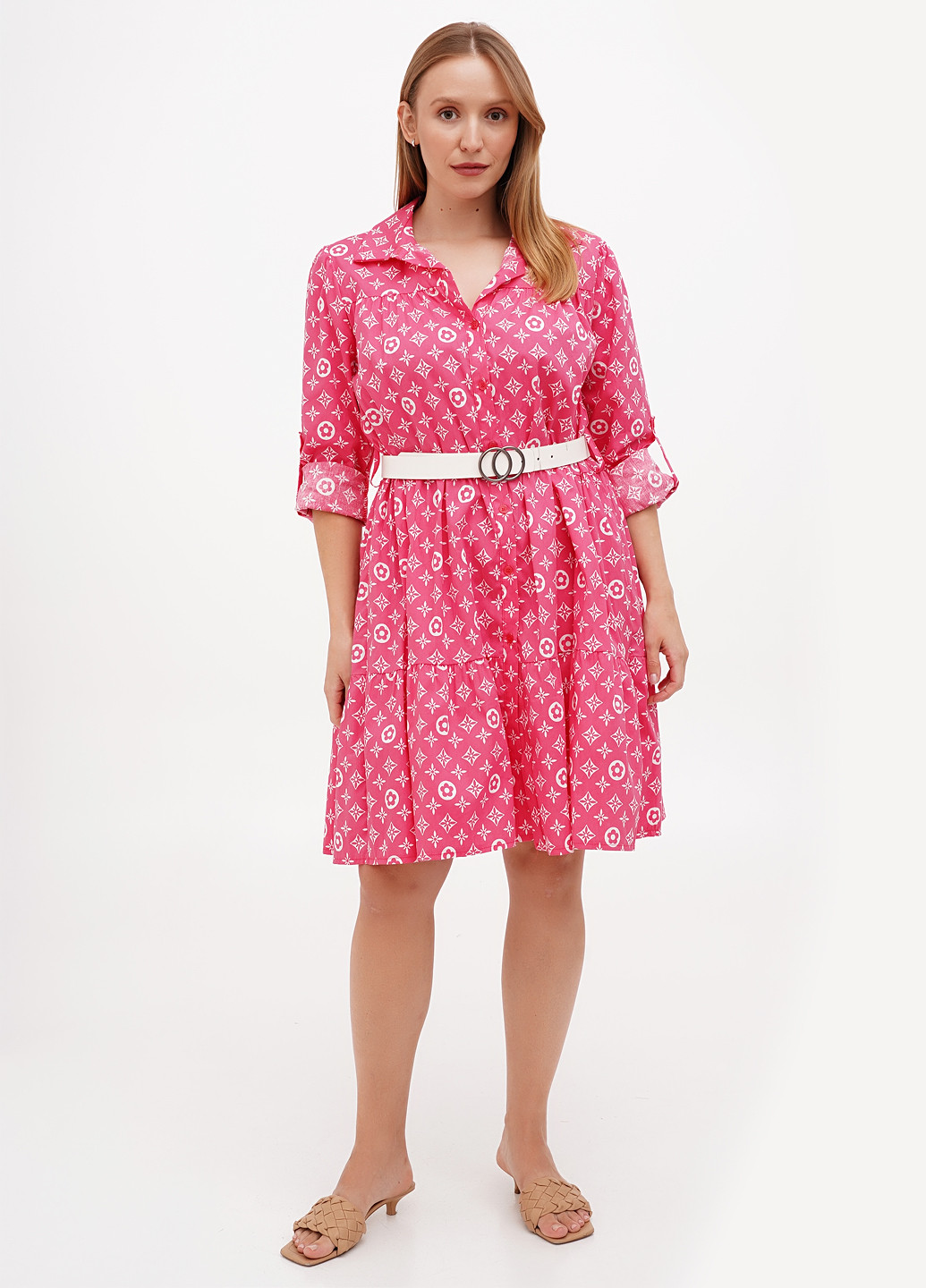 Коралловое кэжуал платье рубашка Naiif с рисунком