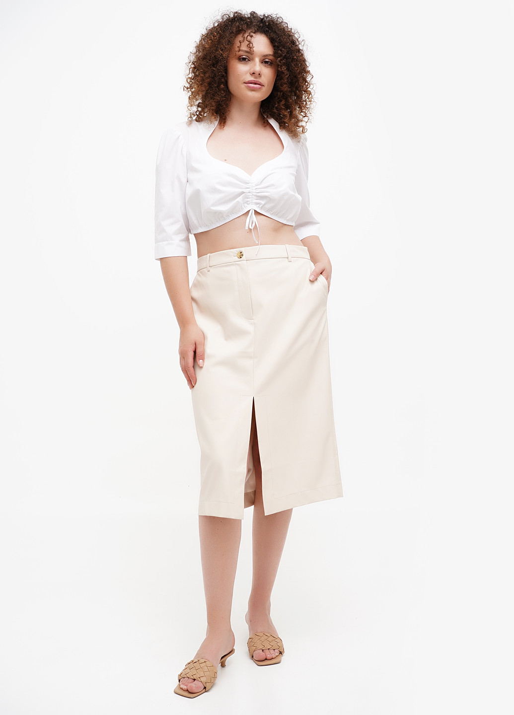 Бежевая кэжуал однотонная юбка J.Crew карандаш