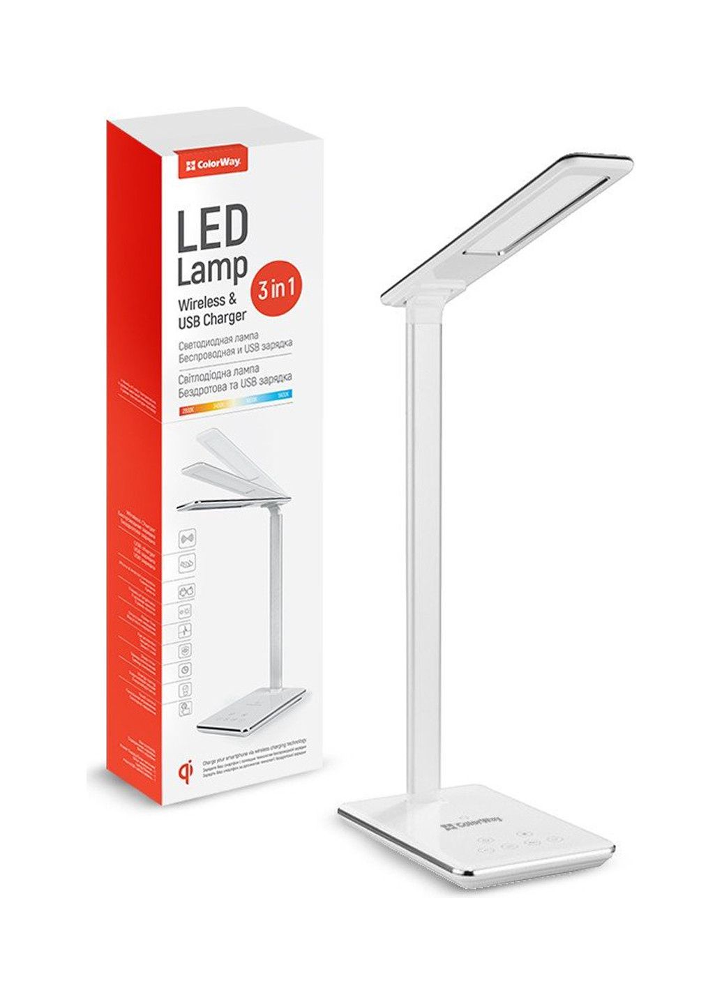 Настольная LED лампа Colorway с беспроводной зарядкой и usb white (cw-dl01wc-w) (137834740)
