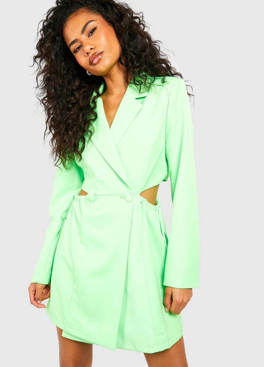 Кислотно-зеленое кэжуал платье на запах Boohoo однотонное