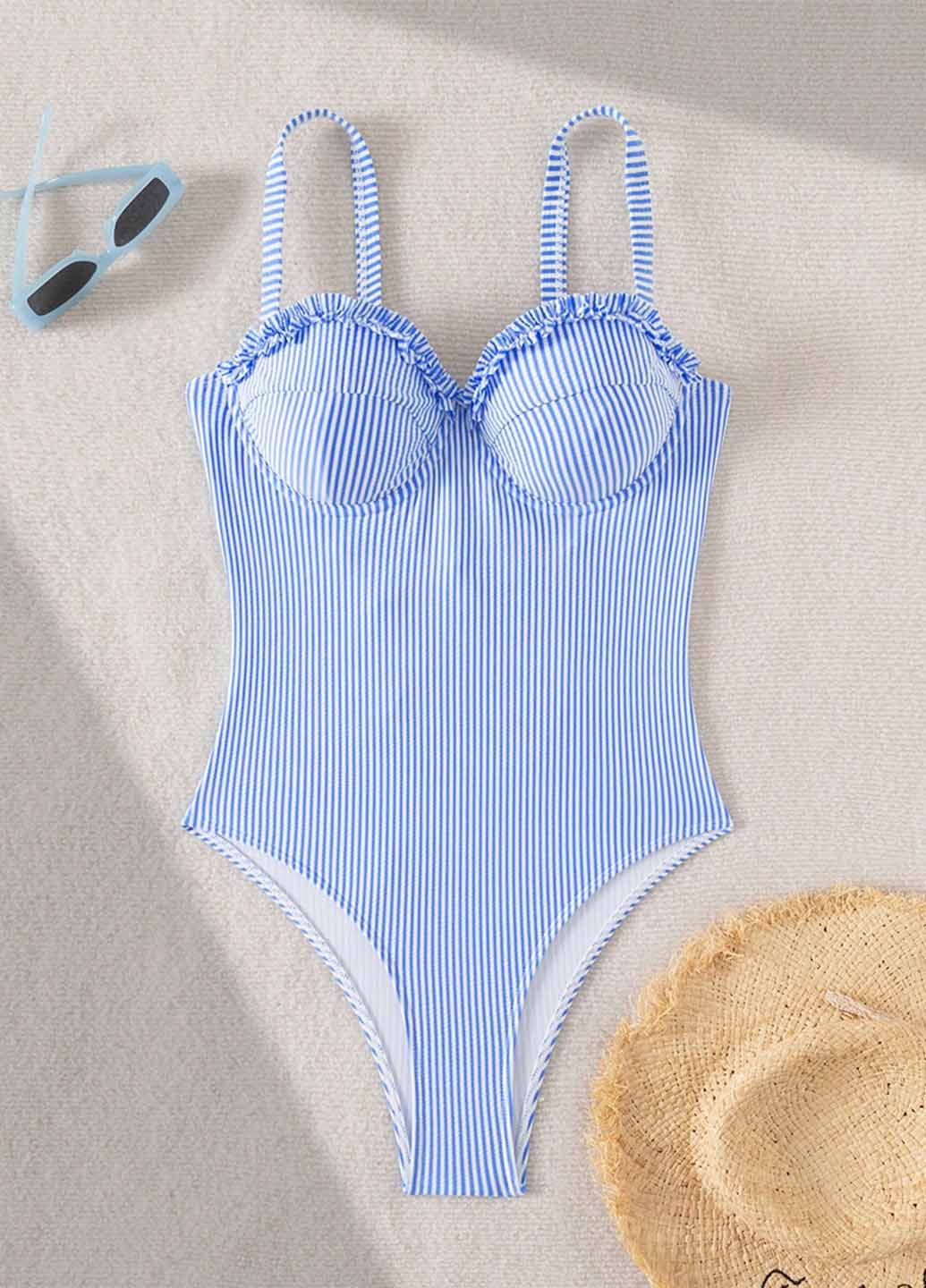 Светло-синий летний купальник слитный, майо SHEIN