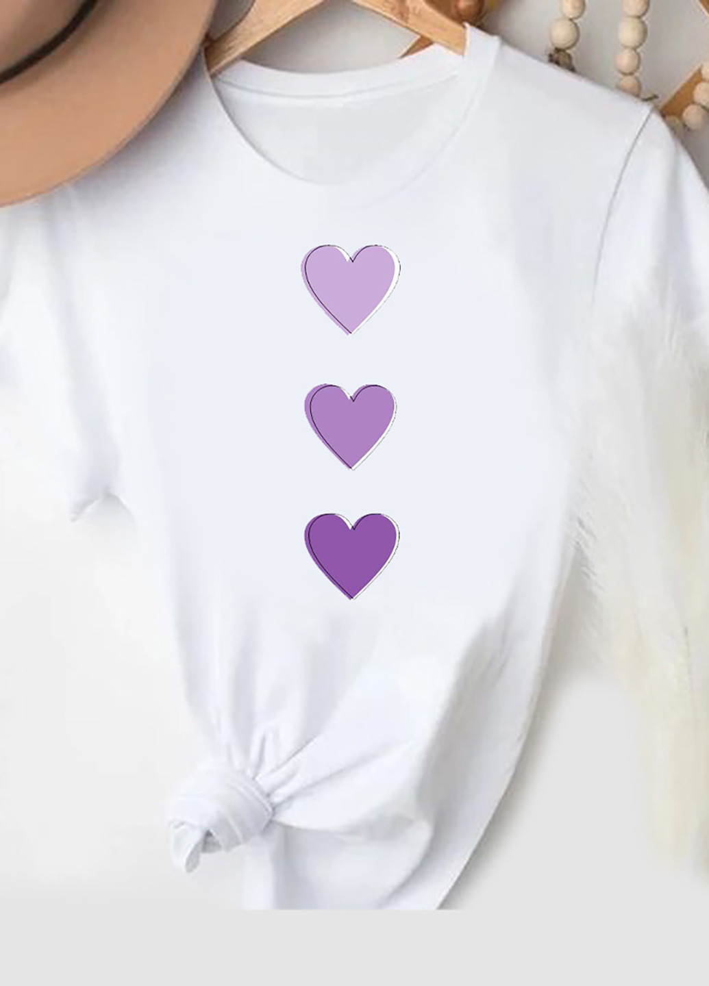 Белая демисезон футболка женская белая purple hearts Love&Live