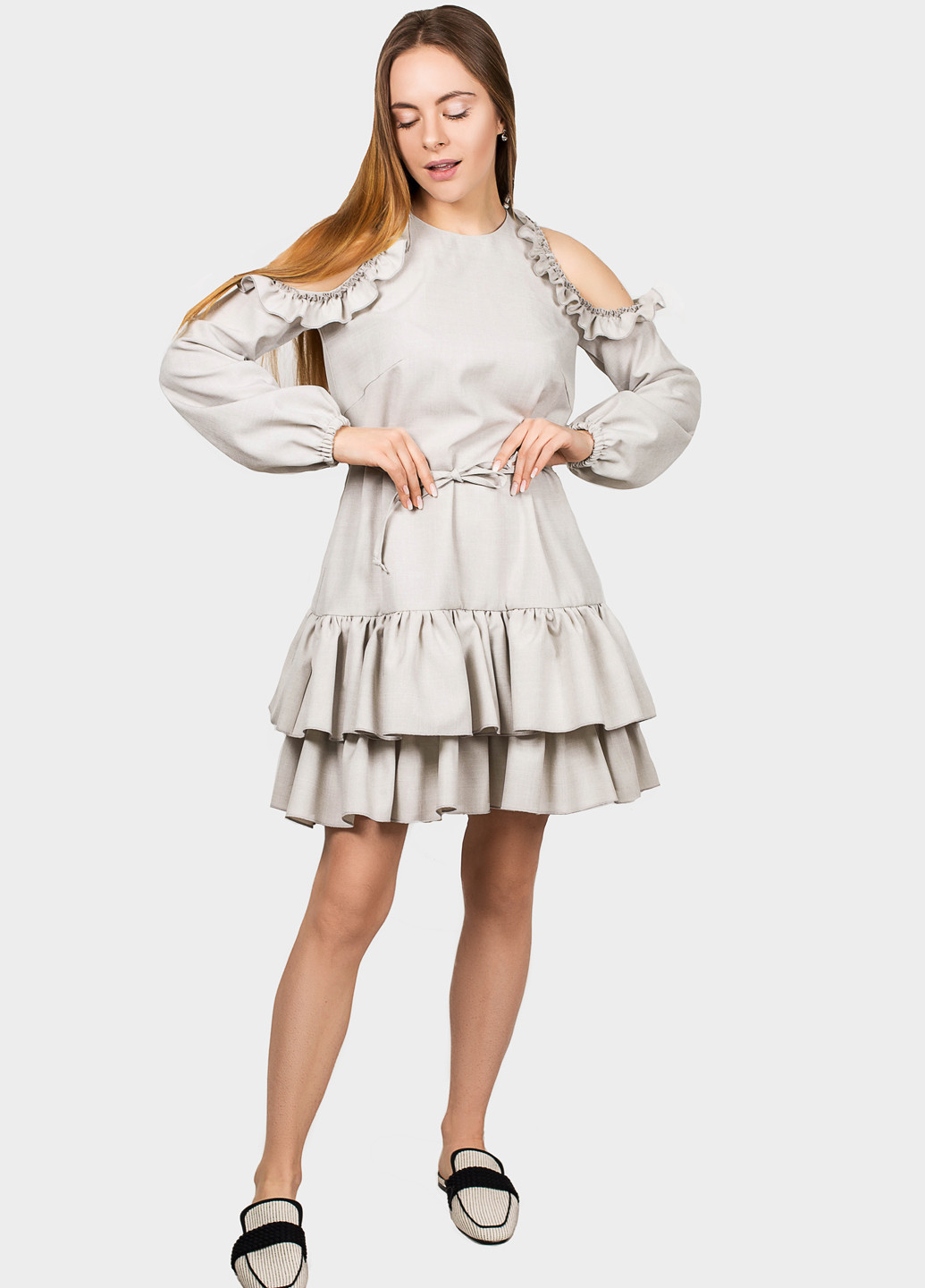 Сіро-бежева кежуал плаття, сукня а-силует O`zona milano однотонна