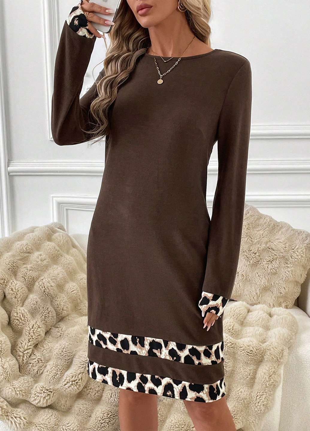 Коричнева кежуал сукня а-силует SHEIN леопардовий