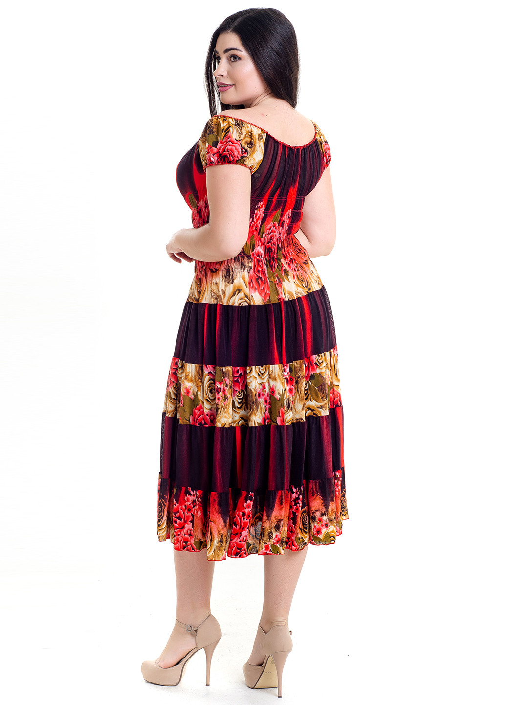 Цегляна кежуал сукня Natali з абстрактним візерунком