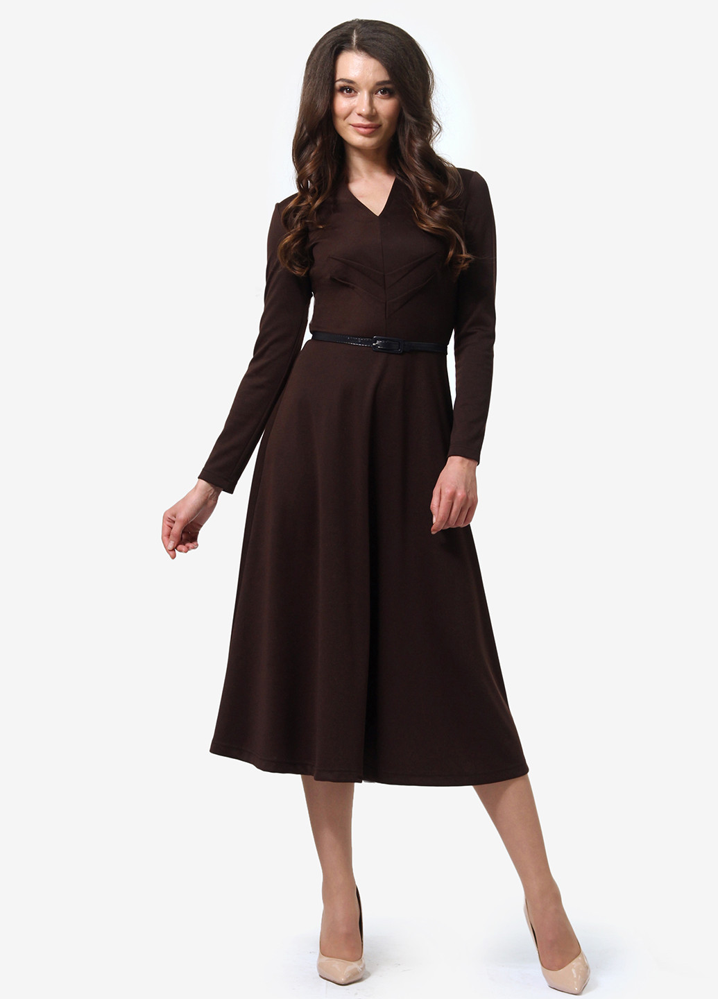 Темно-коричневое кэжуал платье клеш Lada Lucci однотонное