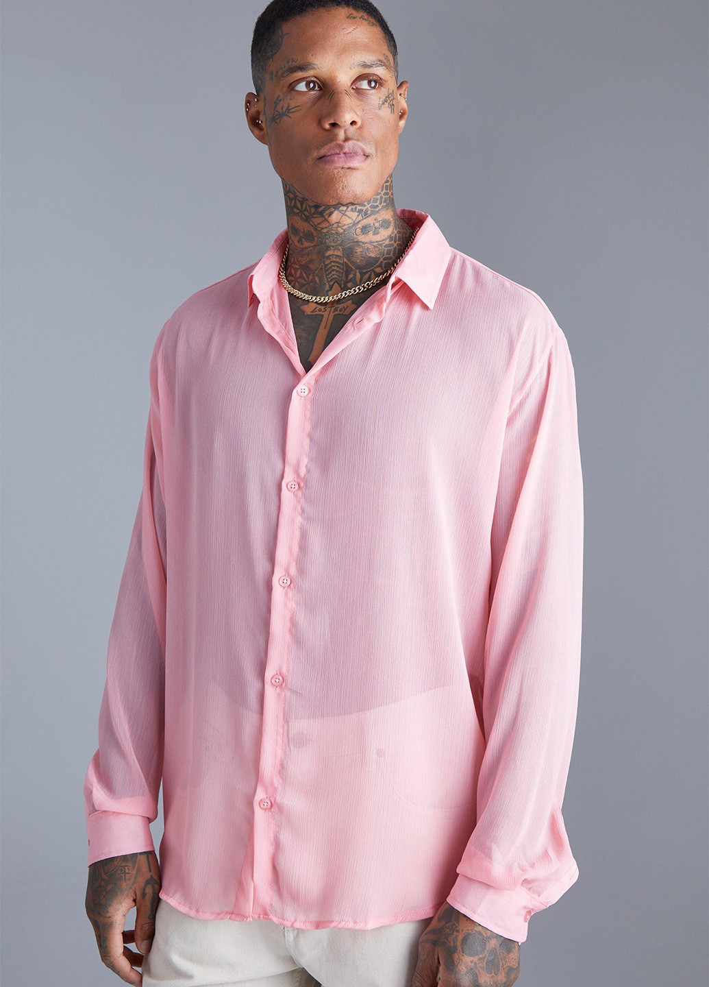 Светло-розовая кэжуал рубашка однотонная Boohoo