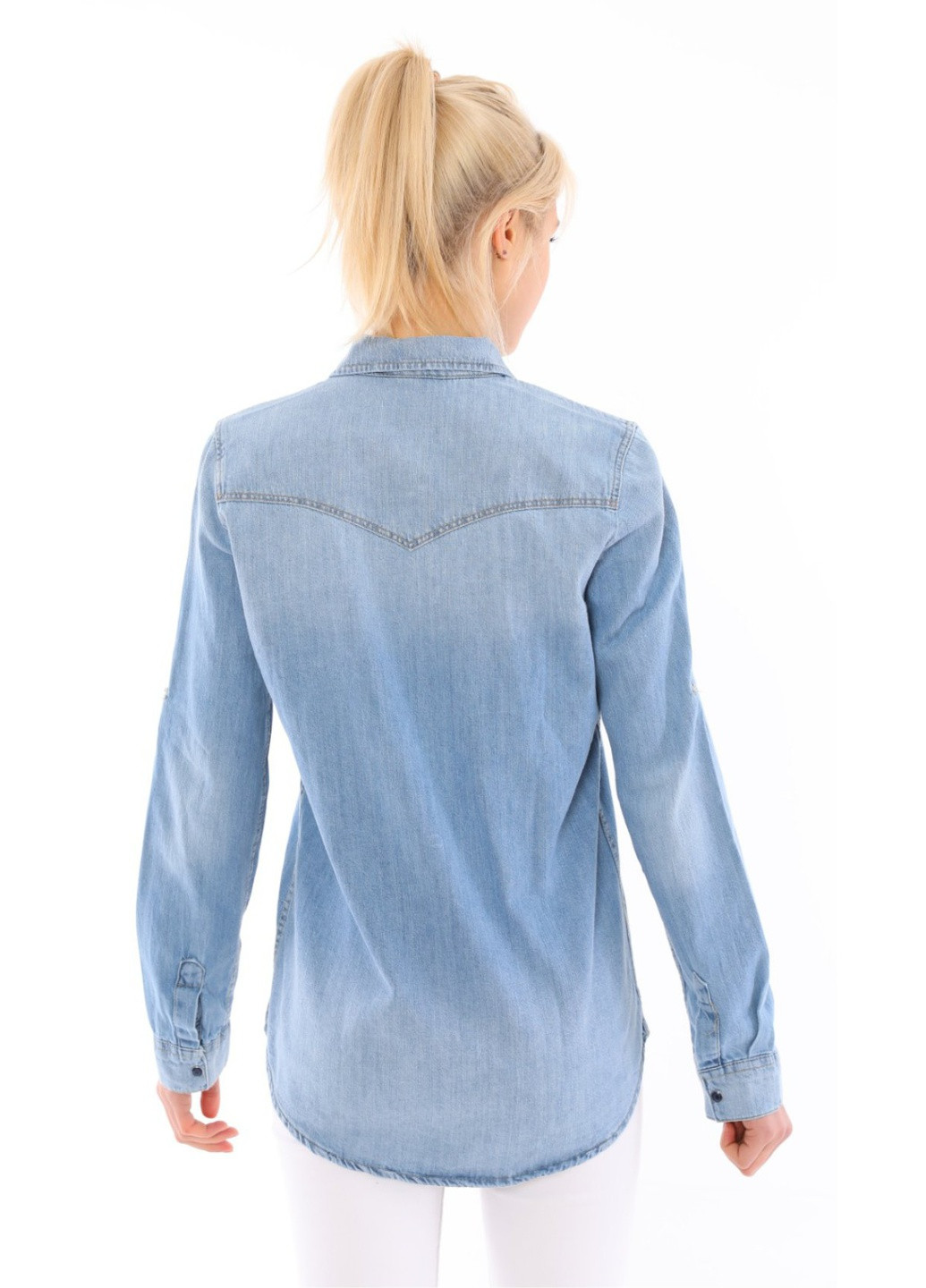 Сорочка джинсова жіноча блакитна пряма S-L MDG приталенная (251839500)