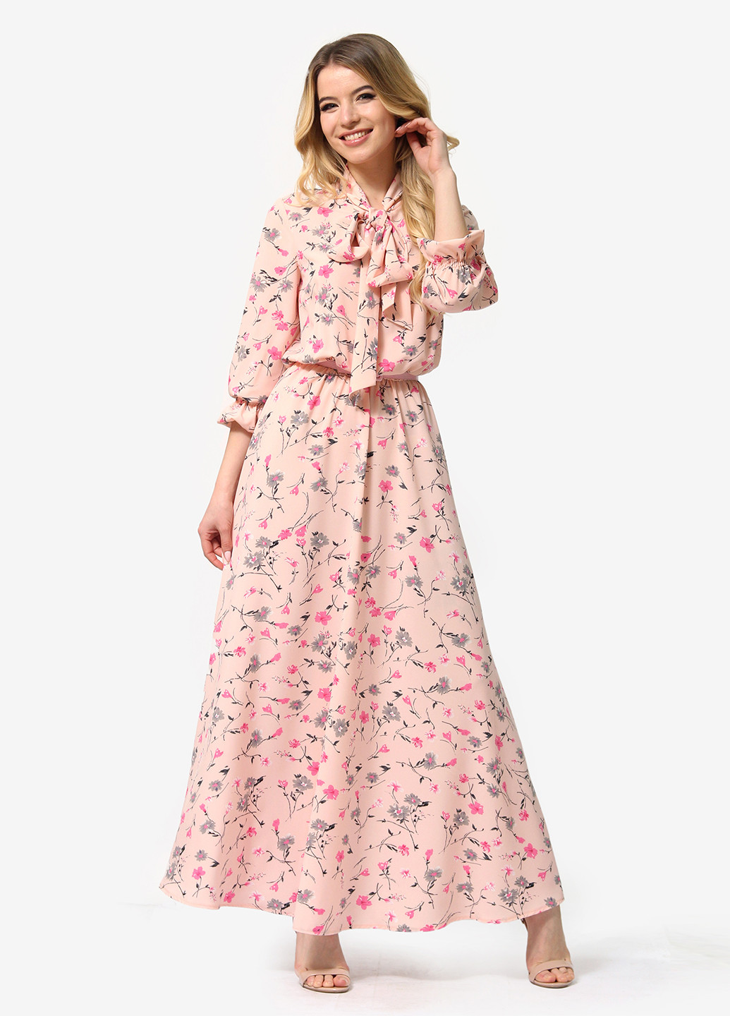 Розовое кэжуал платье клеш Lila Kass с цветочным принтом