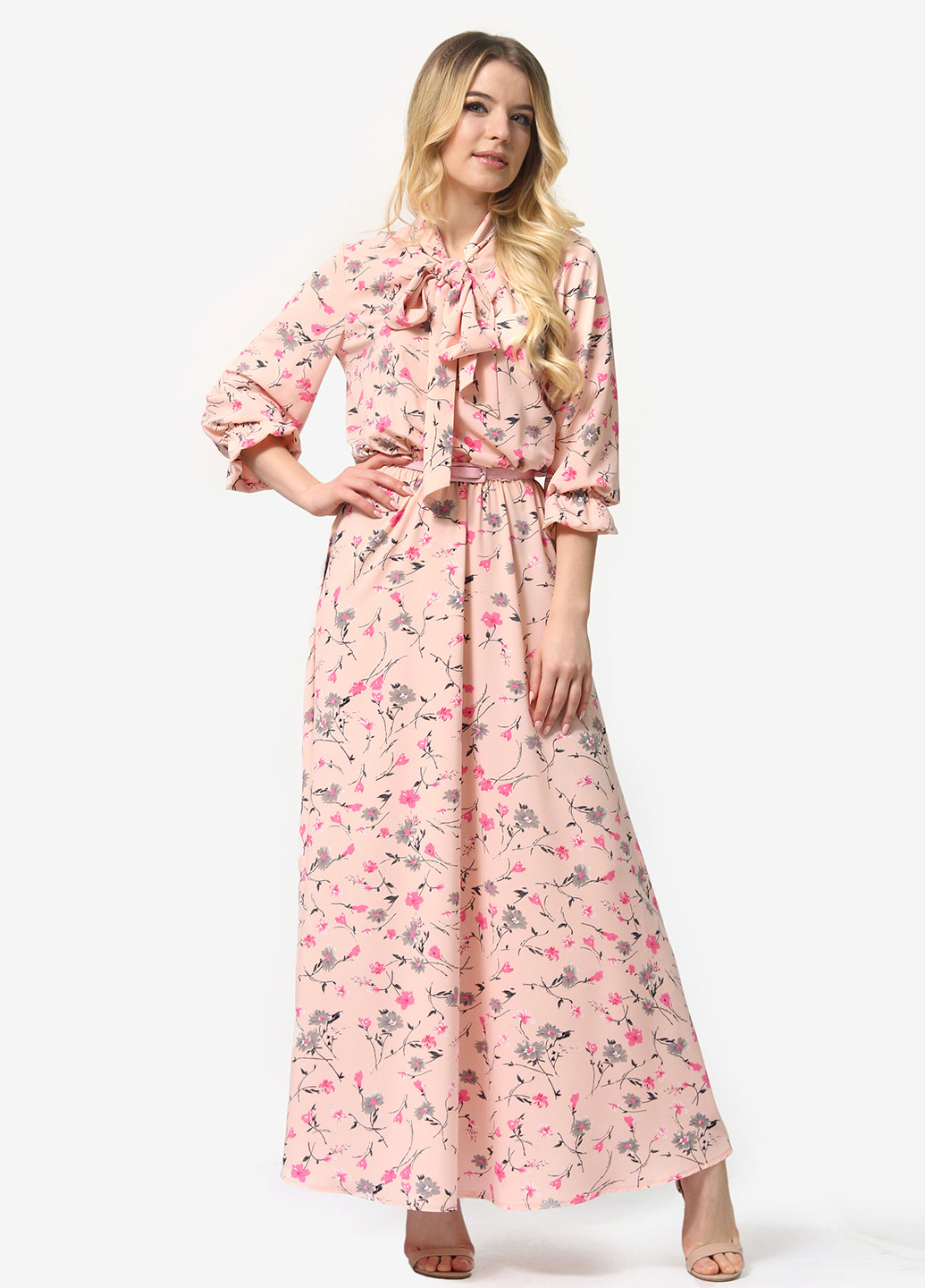 Розовое кэжуал платье клеш Lila Kass с цветочным принтом