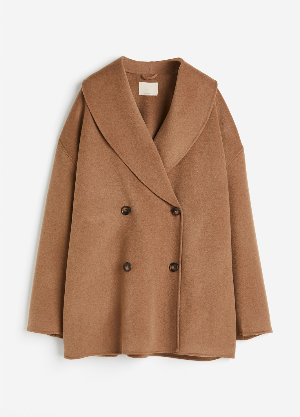 Темно-бежевое Кэжуал полупальто двубортное H&M однотонное