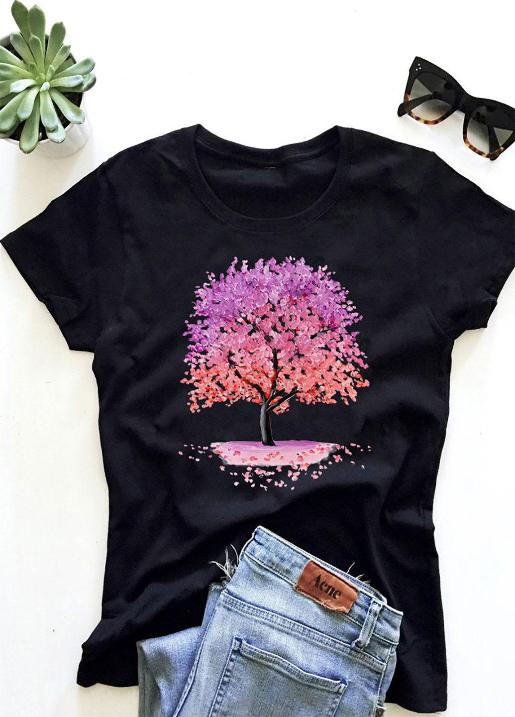 Черная демисезон футболка женская черная адамово дерево Zuzu