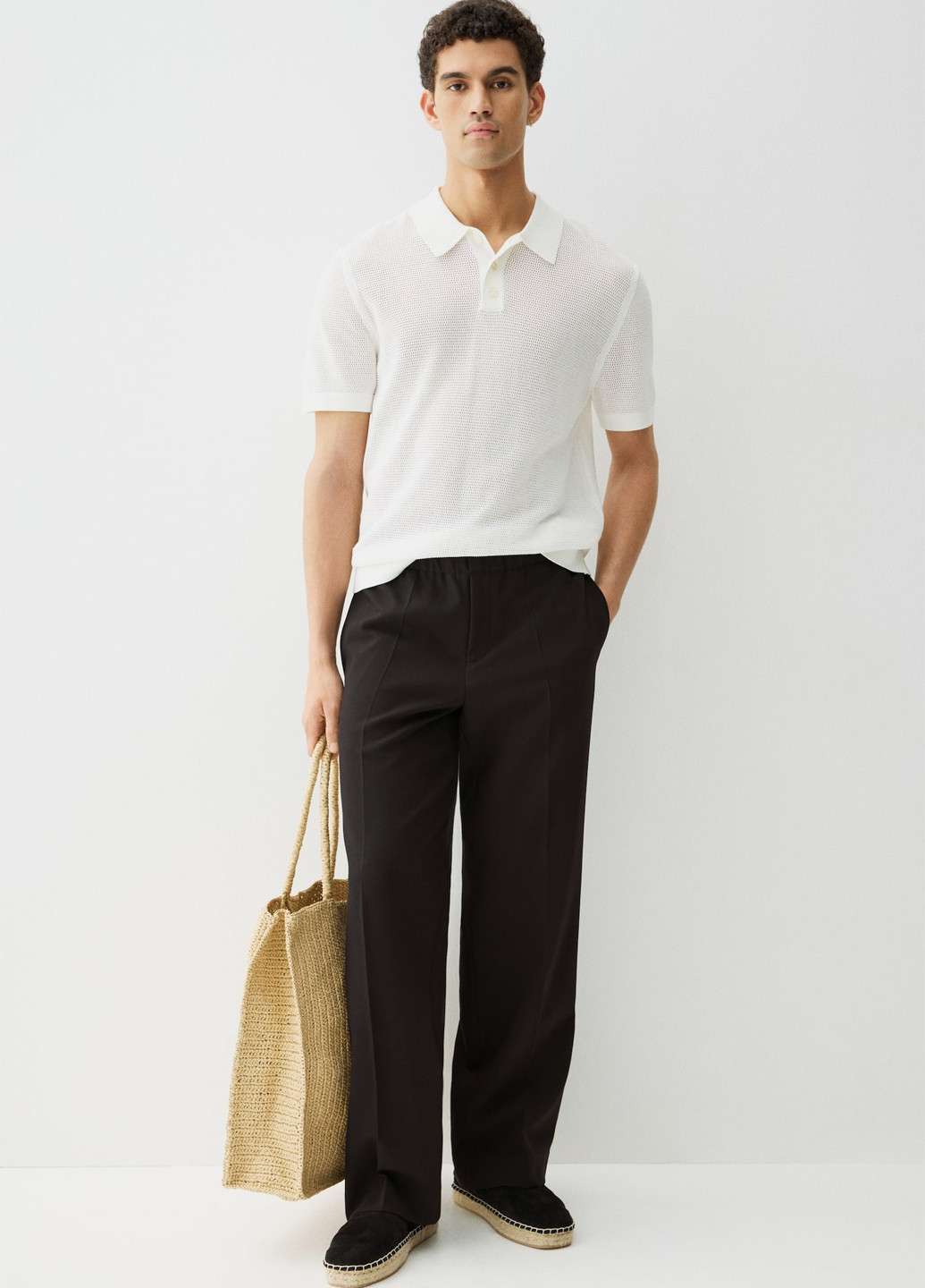 Белая футболка-поло для мужчин H&M однотонная