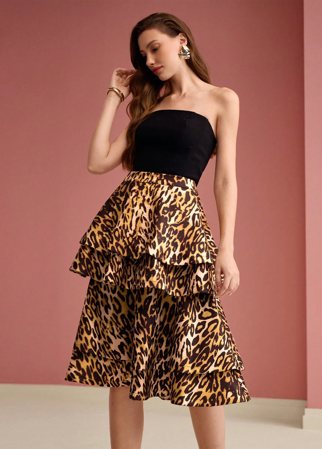 Коричневая кэжуал леопардовая юбка SHEIN