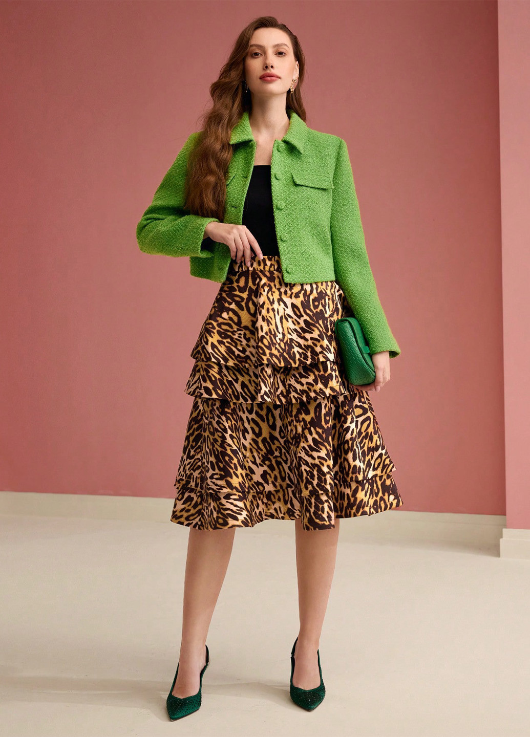 Коричневая кэжуал леопардовая юбка SHEIN