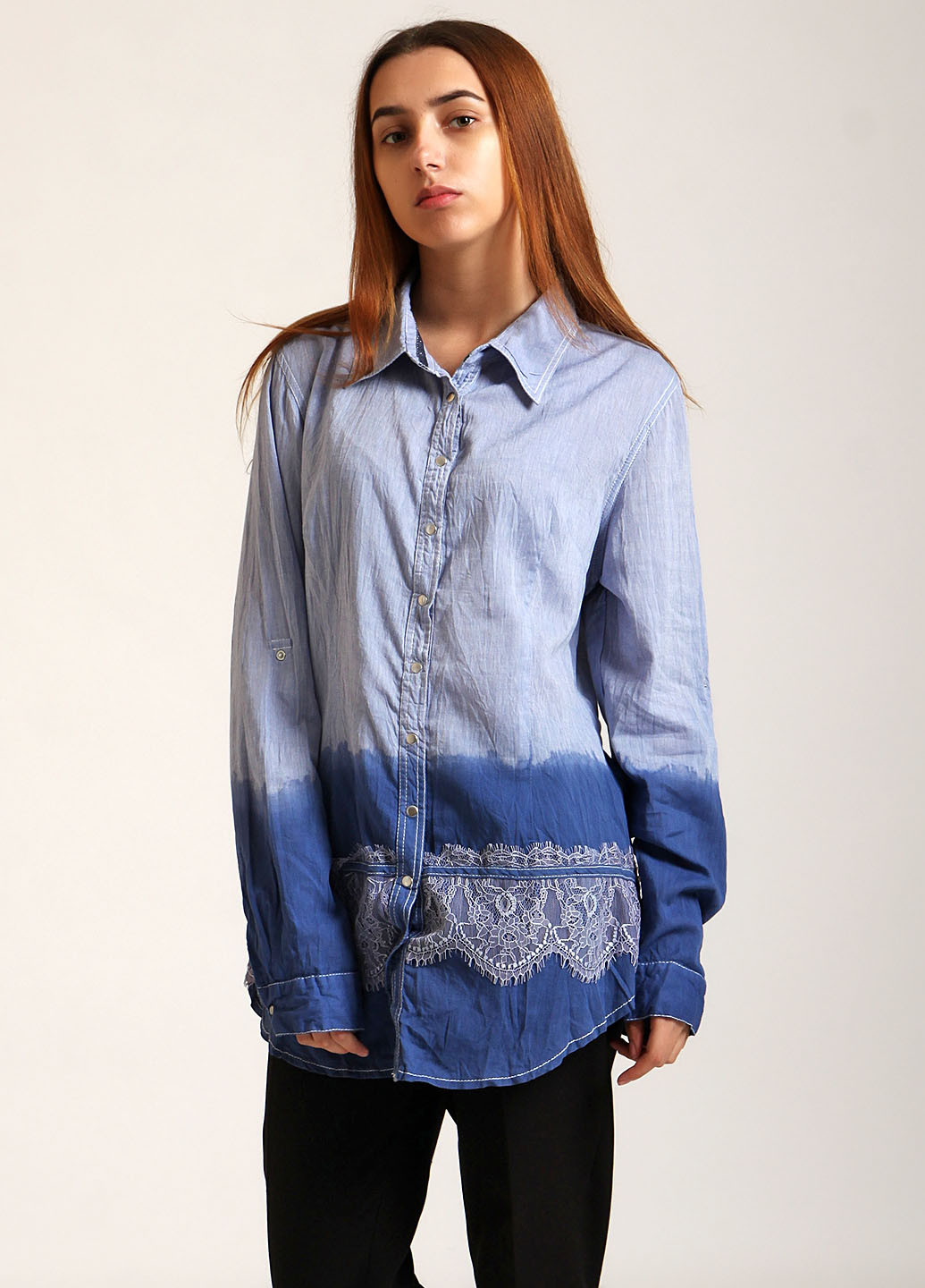 Синяя кэжуал рубашка с градиентным узором Esma с длинным рукавом