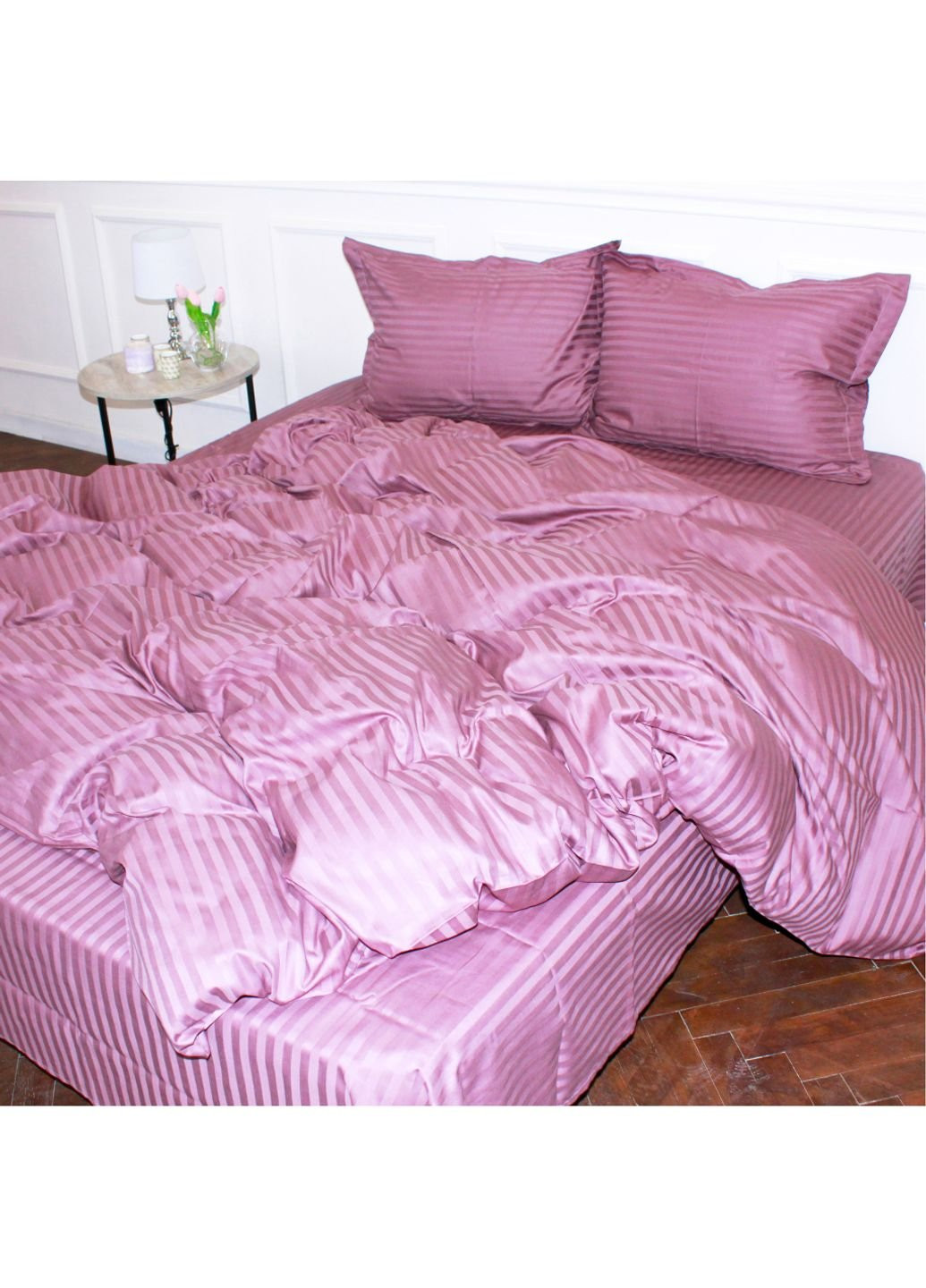 Постельное белье Satin Stripe 30-0008 Smoky Pink 175х210 двуспальный (2200005250297) Mirson (254007920)
